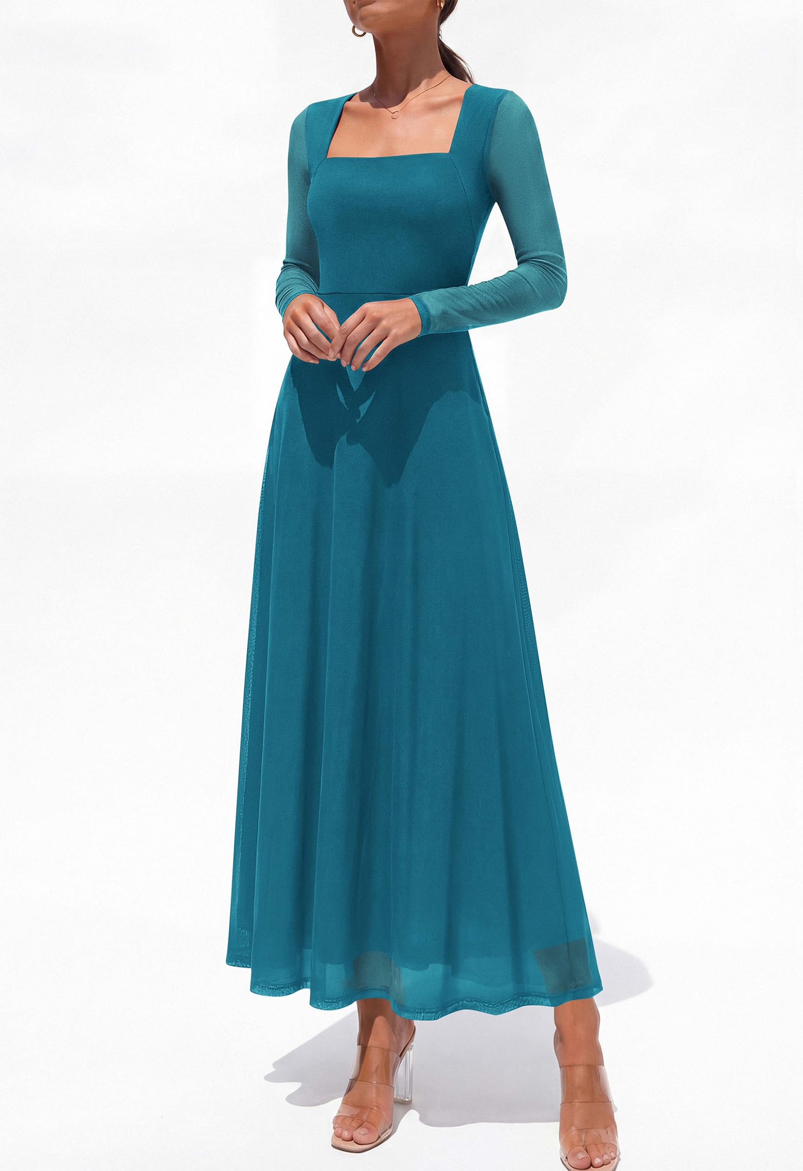 Women's Flowy Maxi Mesh Fall Cocktail Wedding Guest Dresses