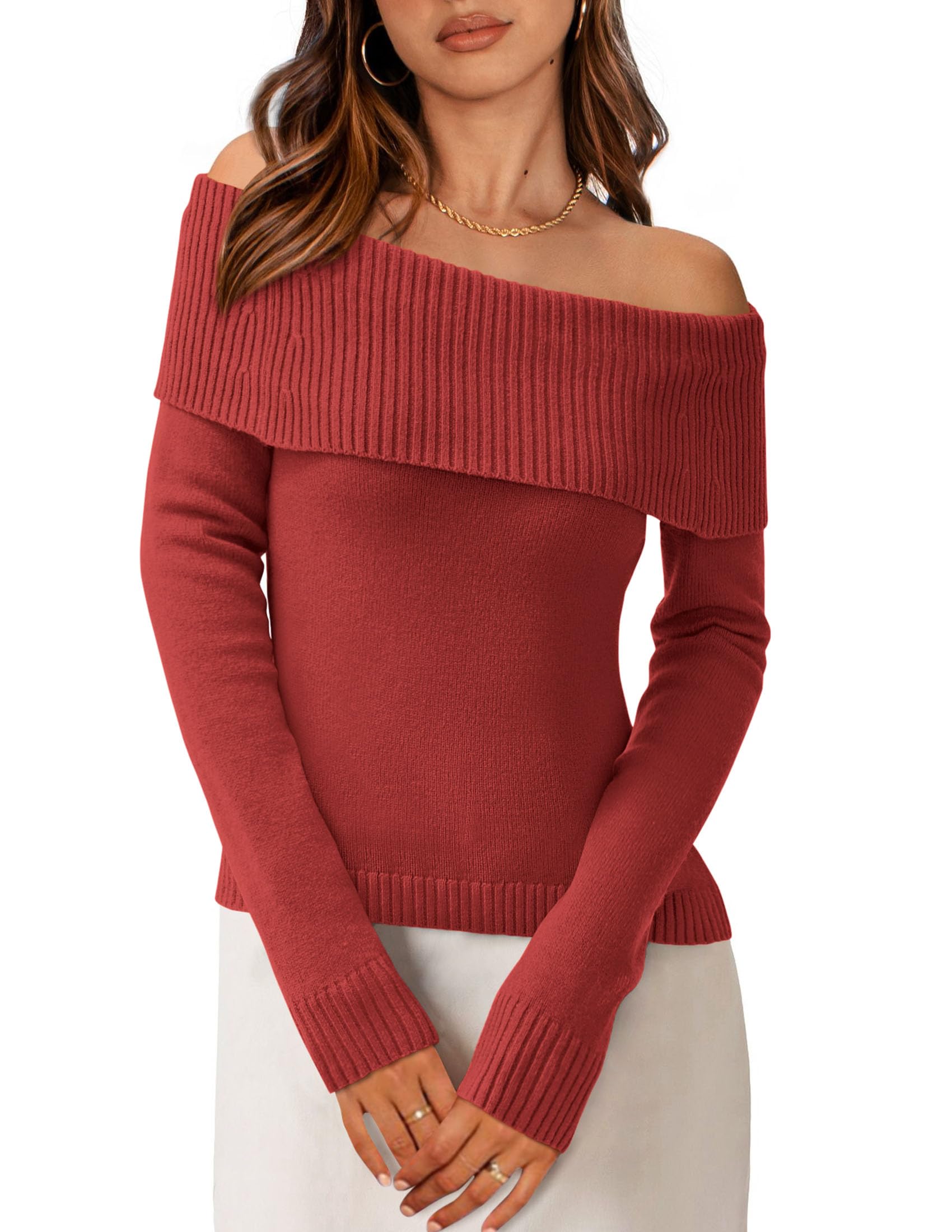 Off the Shoulder Sweater Women Trendy Fall Date Night Tops