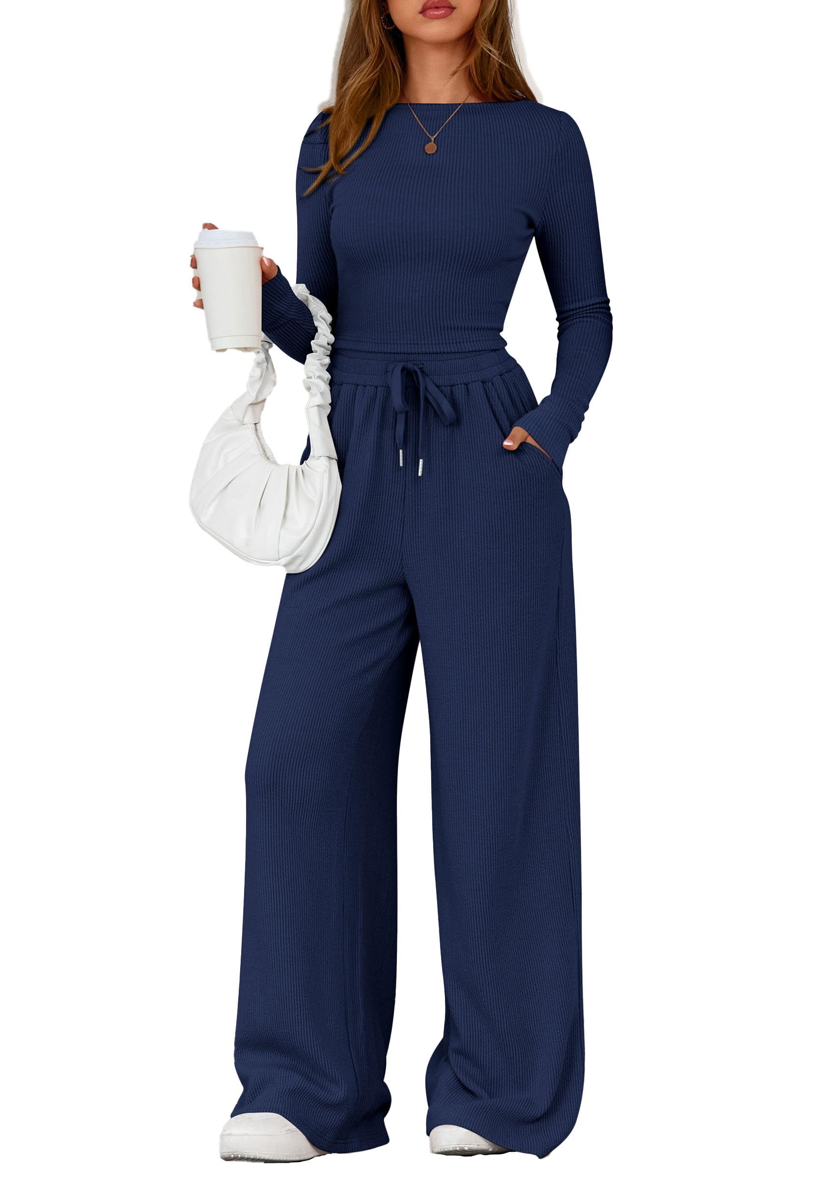 Matching Sets Women Clothing 2 Piece Lounge Set,Navy,S