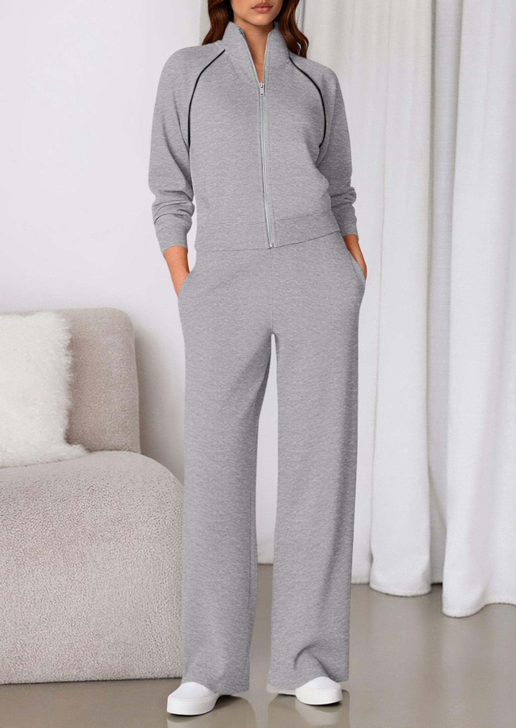 Women's 2 Piece Outfits Sweatsuits Lounge Sets,Grey,S