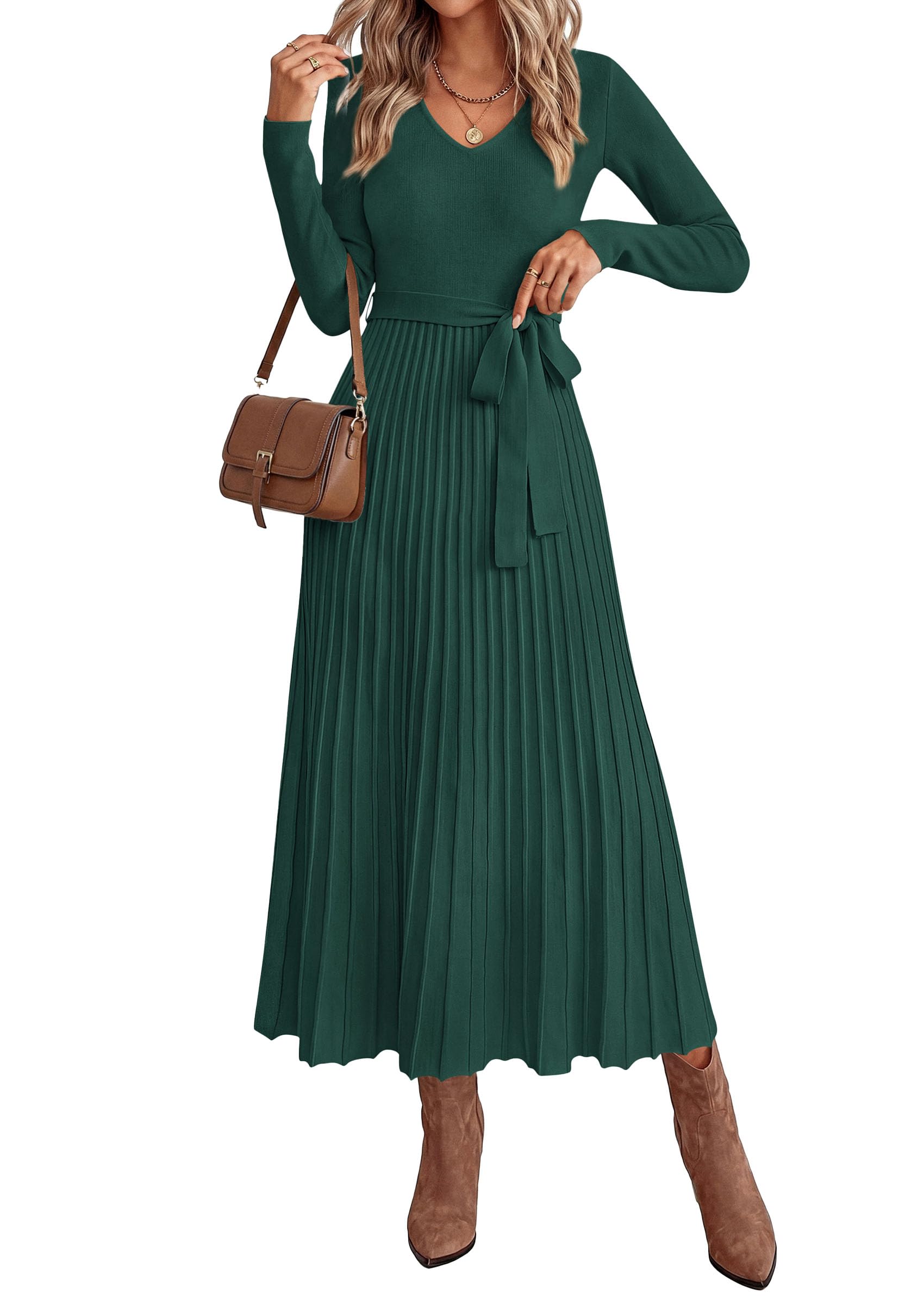 Womens Fall Maxi Long Sleeve Sweater Dress,Dark Green,M