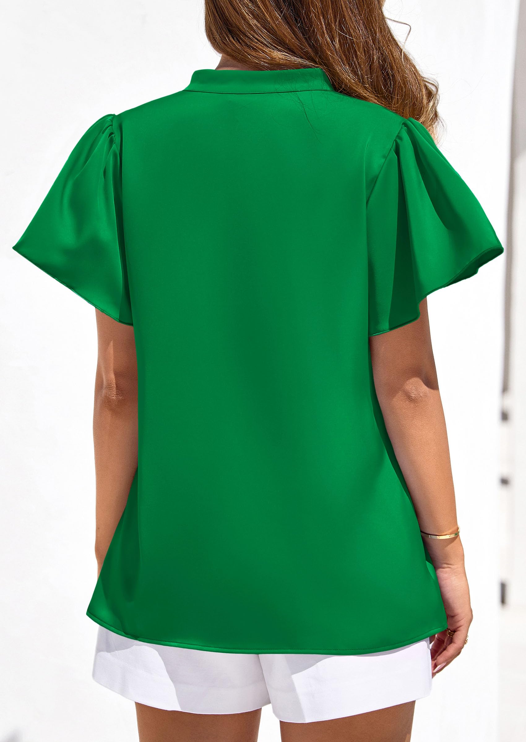 Women's Summer Satin Dressy Casual Blouses (Green,S)