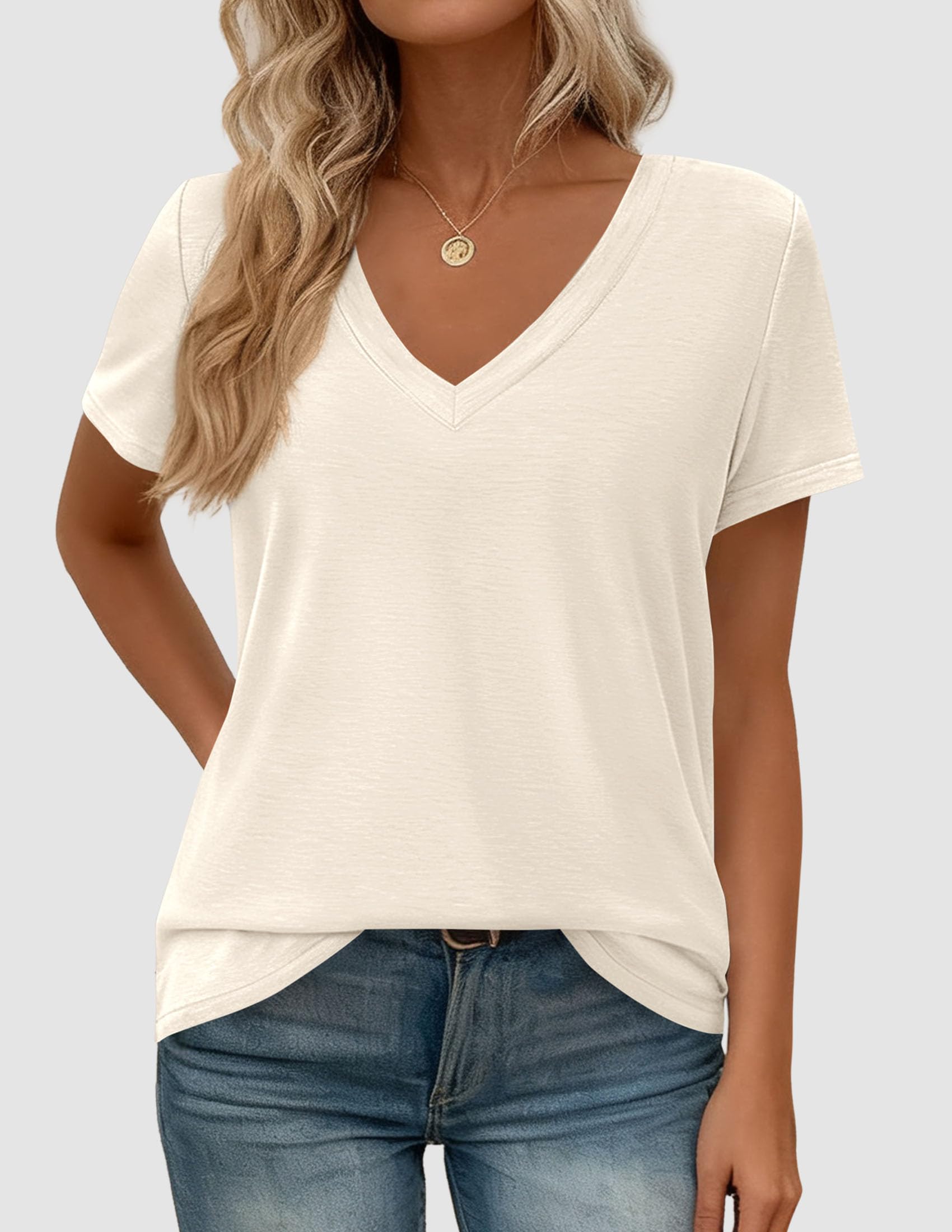 Womens Tops Short Sleeve Oversized Tshirts, Beige,M