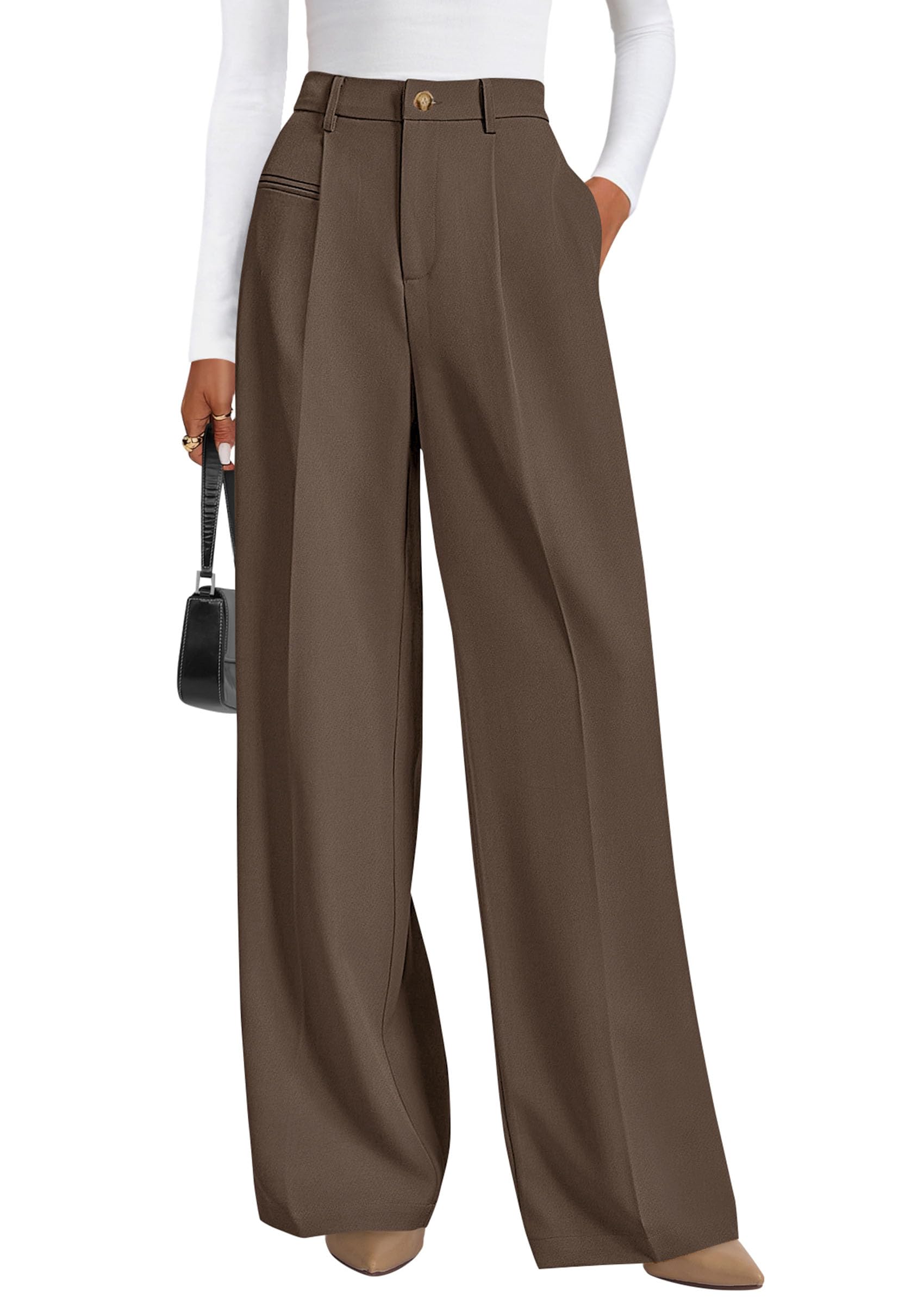 Women's Tailored Wide Leg Work Dress Pants,Grey Brown,XS