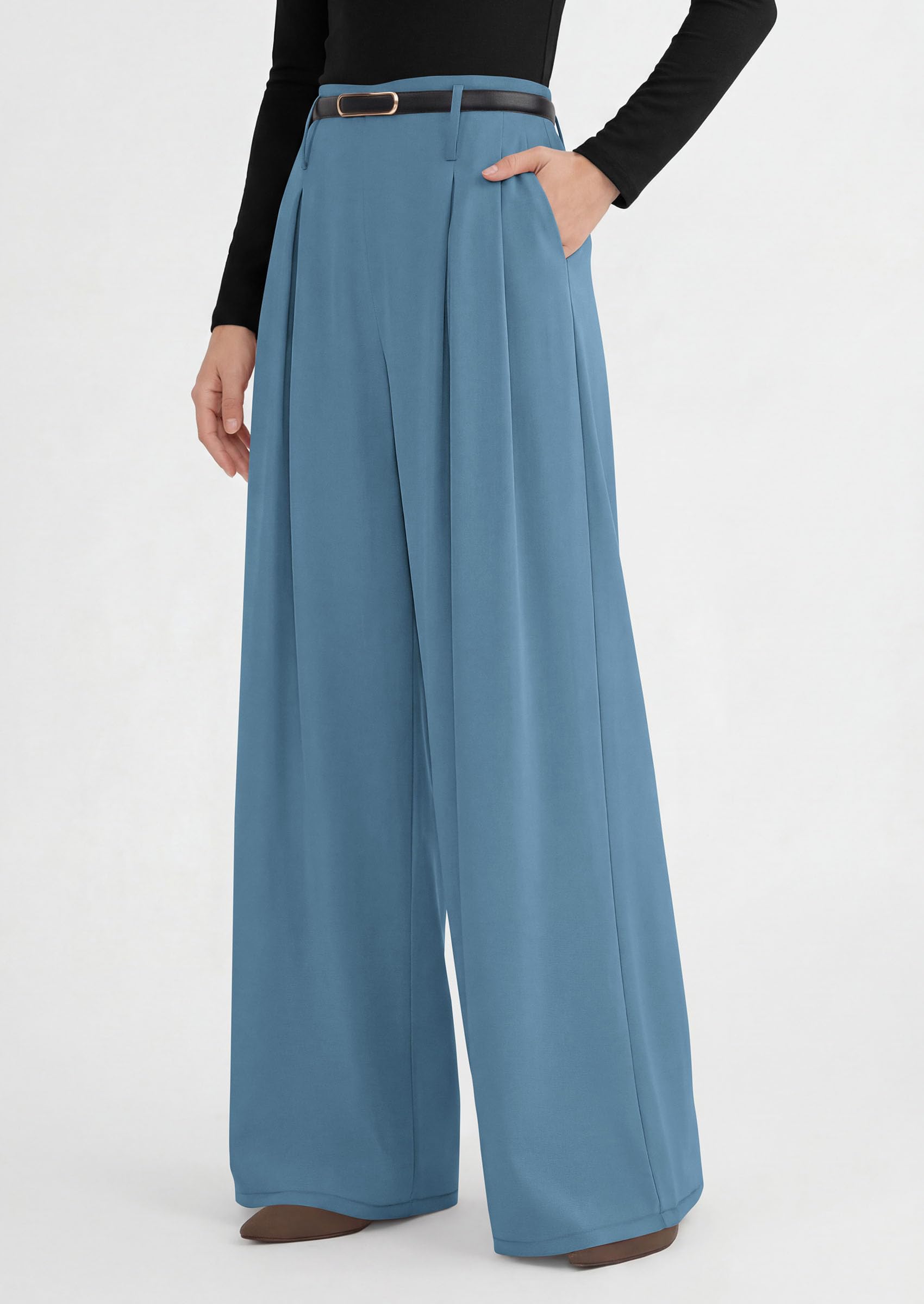 Womens Wide Leg Dress Pants Flowy Trousers,Blue,S