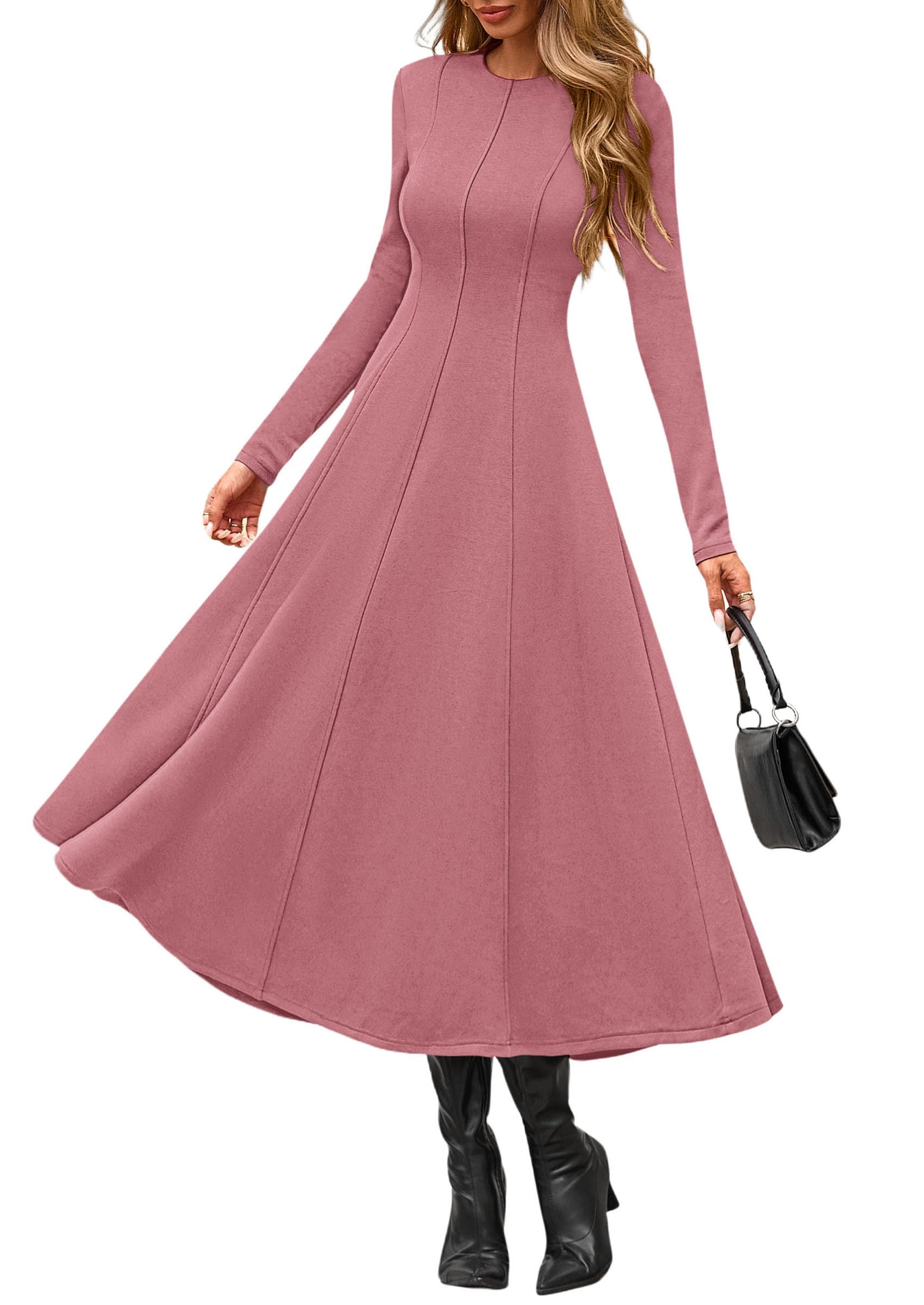 Women's Fall Long Sleeve A Line Midi Elegant Cocktail Dress