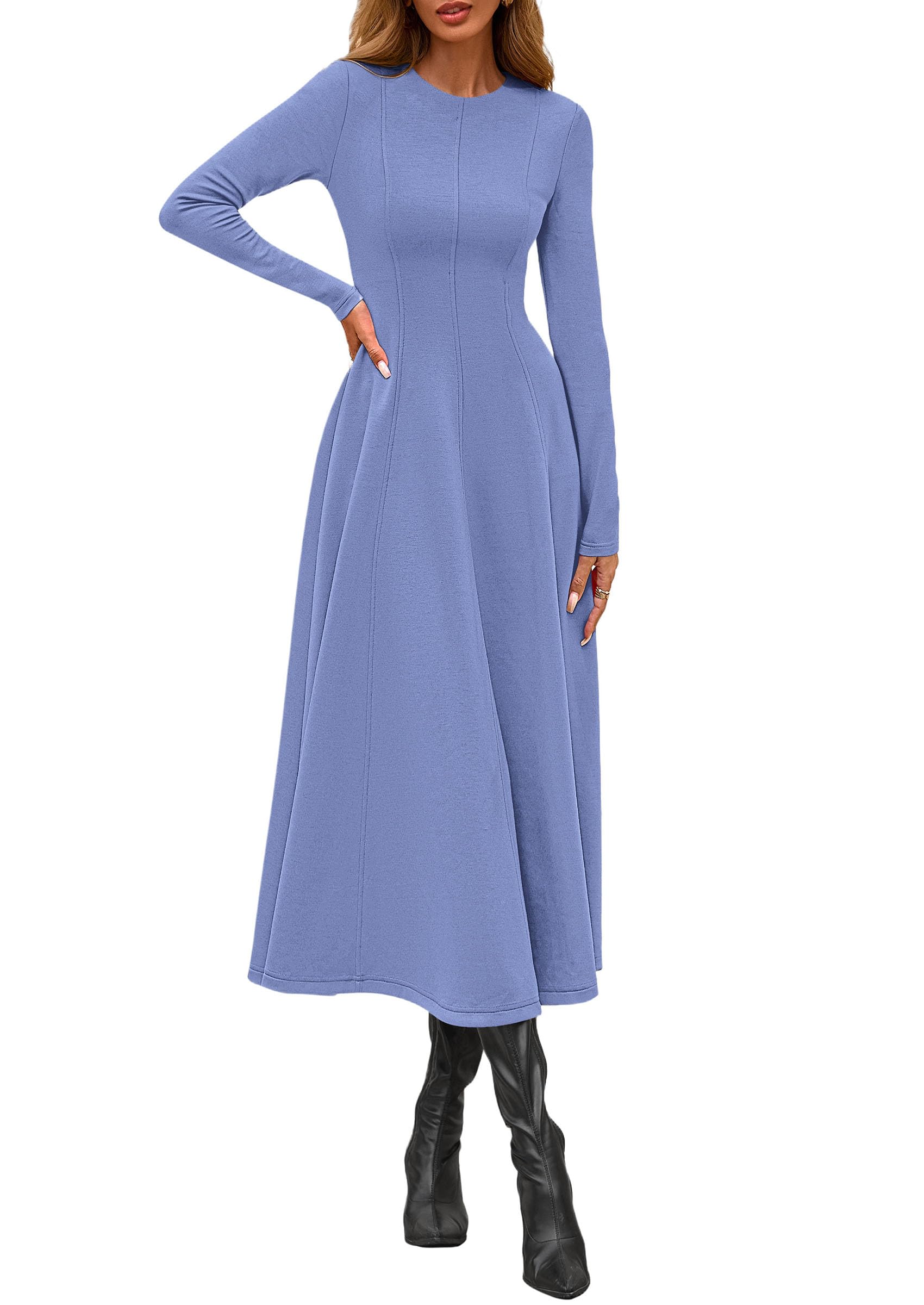 Women's Fall Long Sleeve A Line Midi Elegant Cocktail Dress