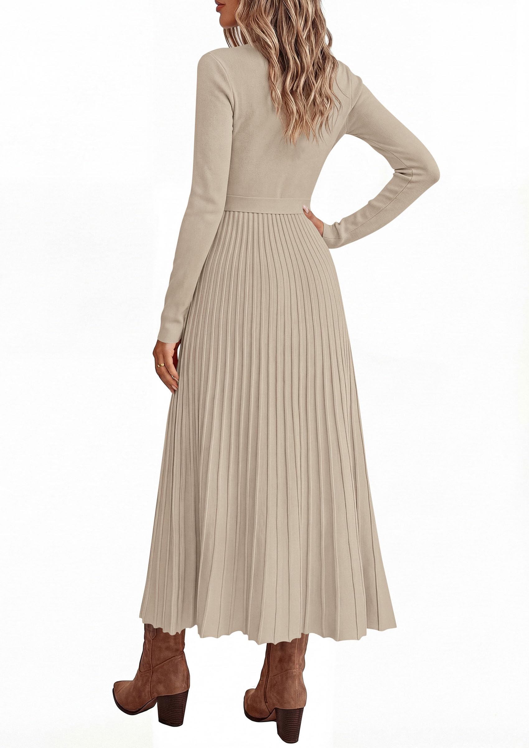 Womens Fall Maxi Long Sleeve Sweater Dress,Light Khaki,S