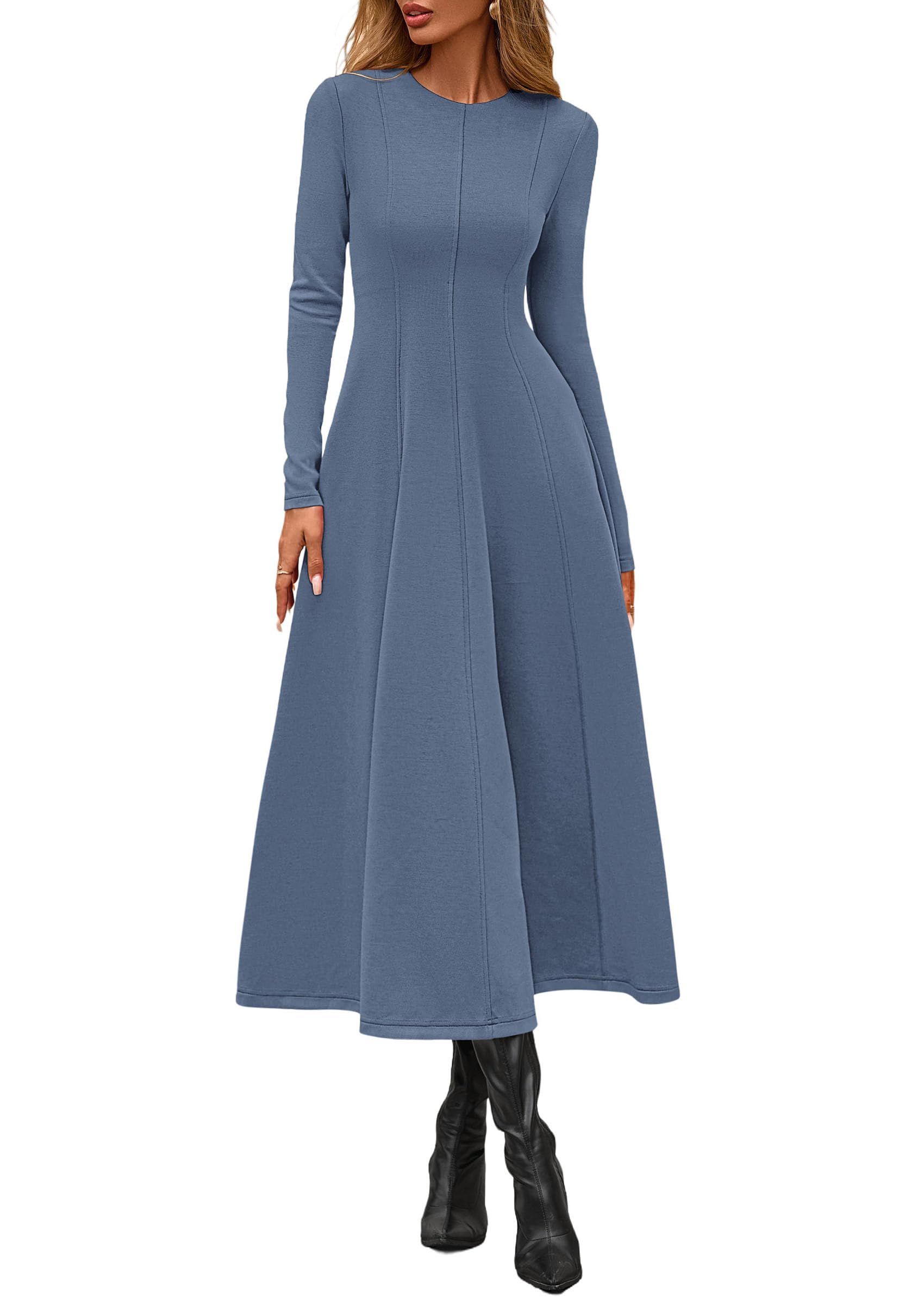 Women's Fall Long Sleeve A Line Midi Elegant Cocktail Dress