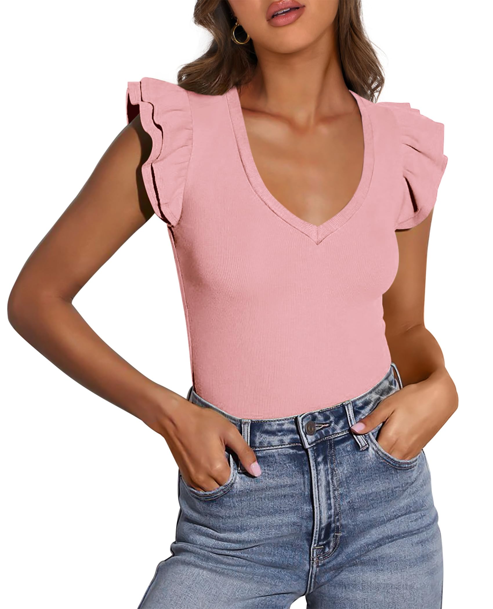 Womens Sleeveless Slim Fit T Shirts,Pink,S