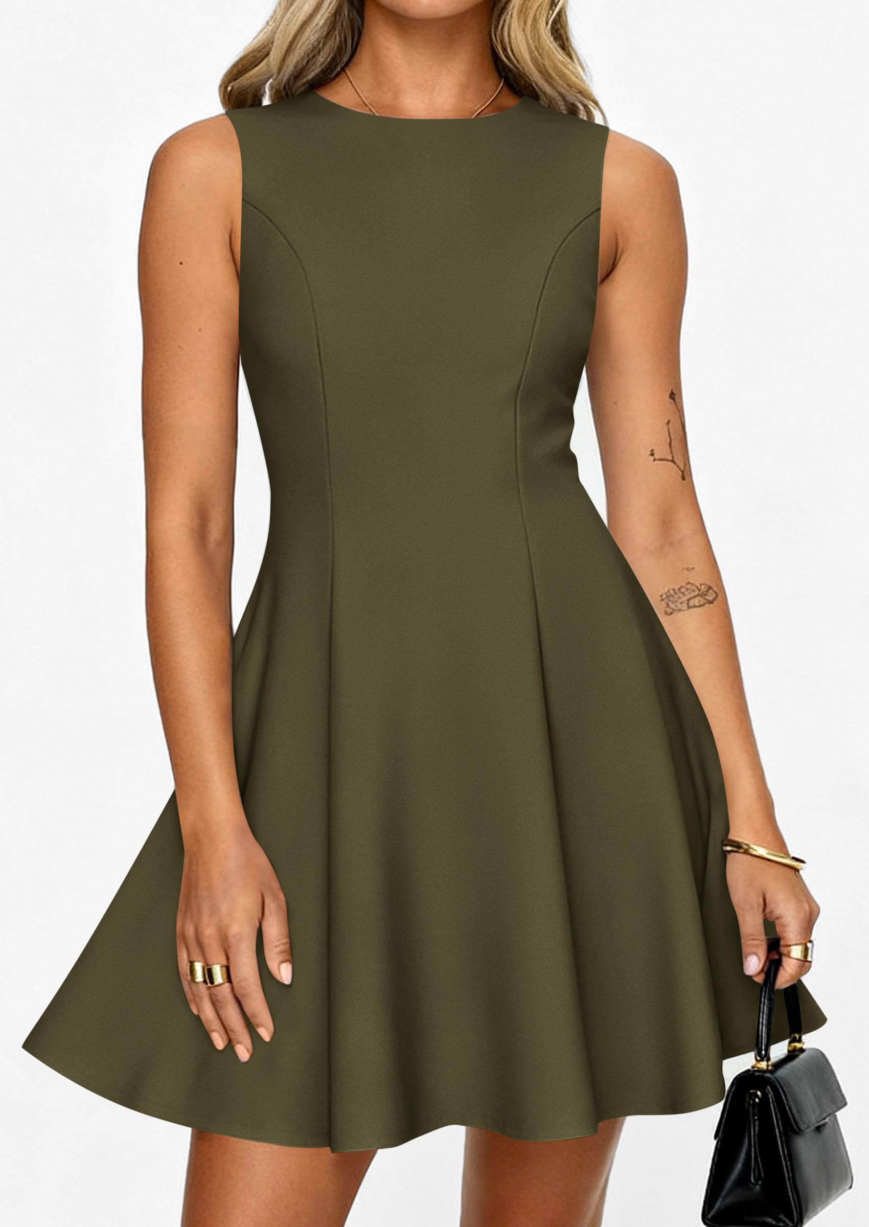 Women's Formal Boat Neck A Line Mini Dress,Army Green,XS
