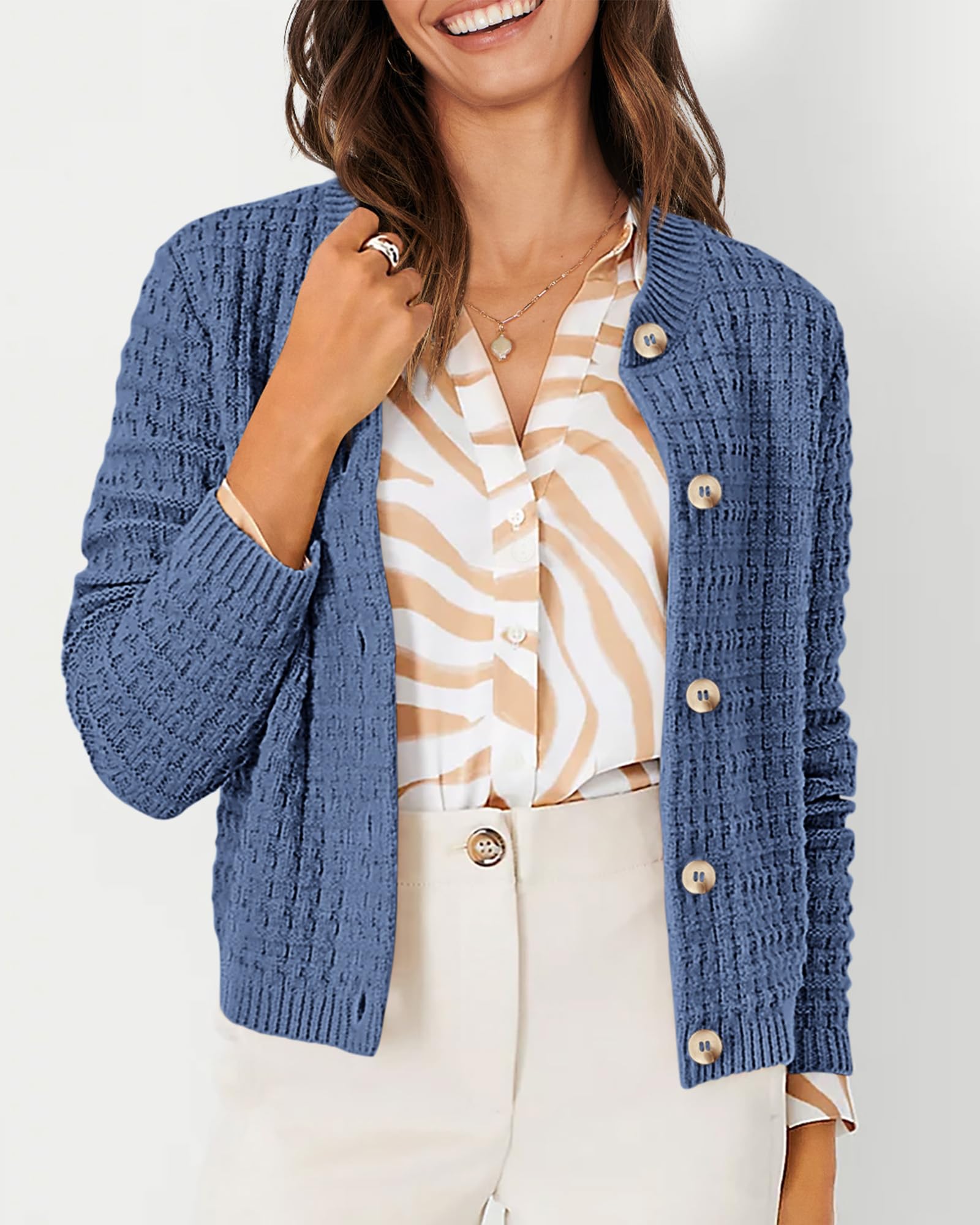 Women's Fall Lightweight Cardigan Sweaters Grey Blue