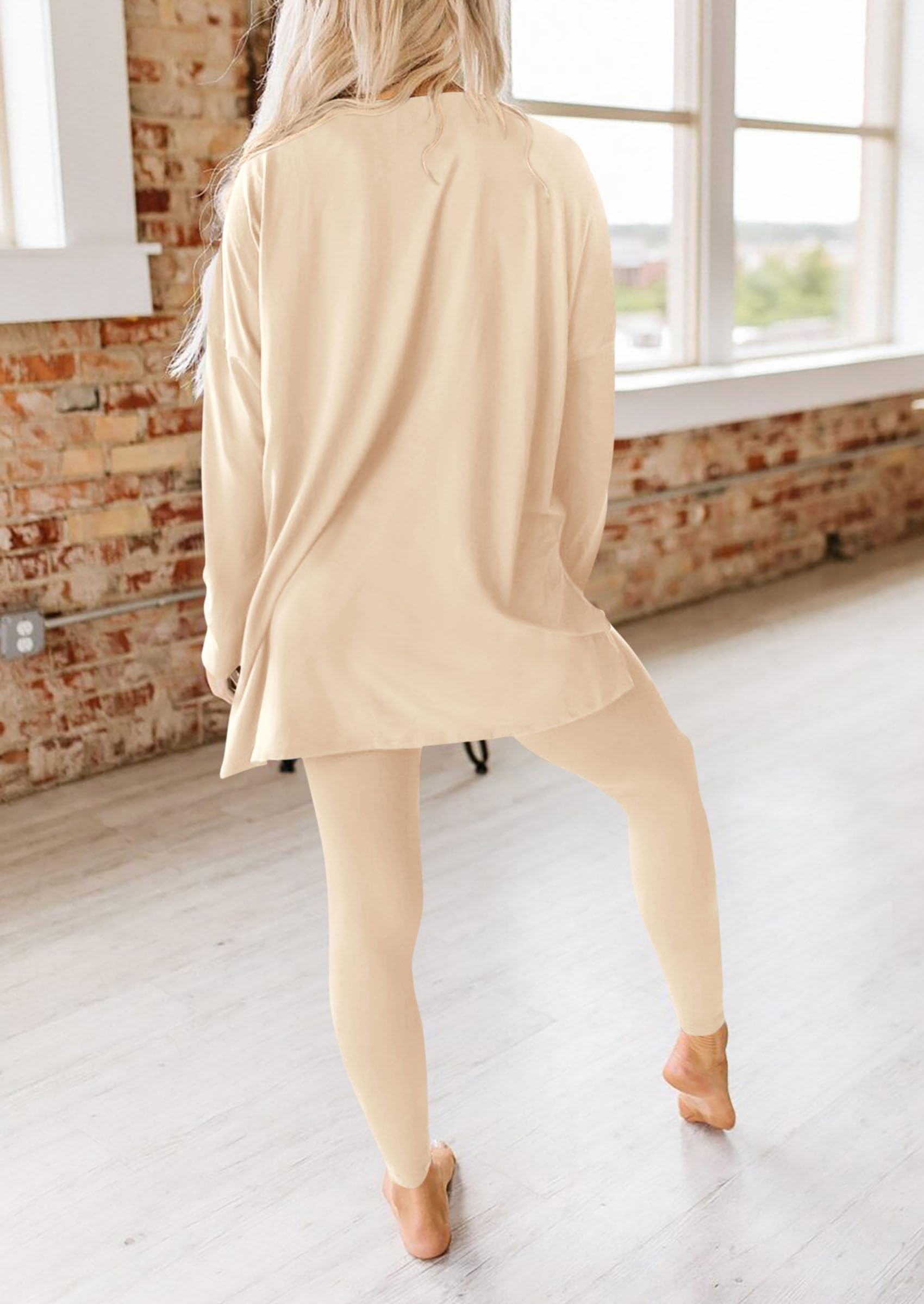 Women's 2 Piece Outfits Matching Lounge Sets,Beige,S