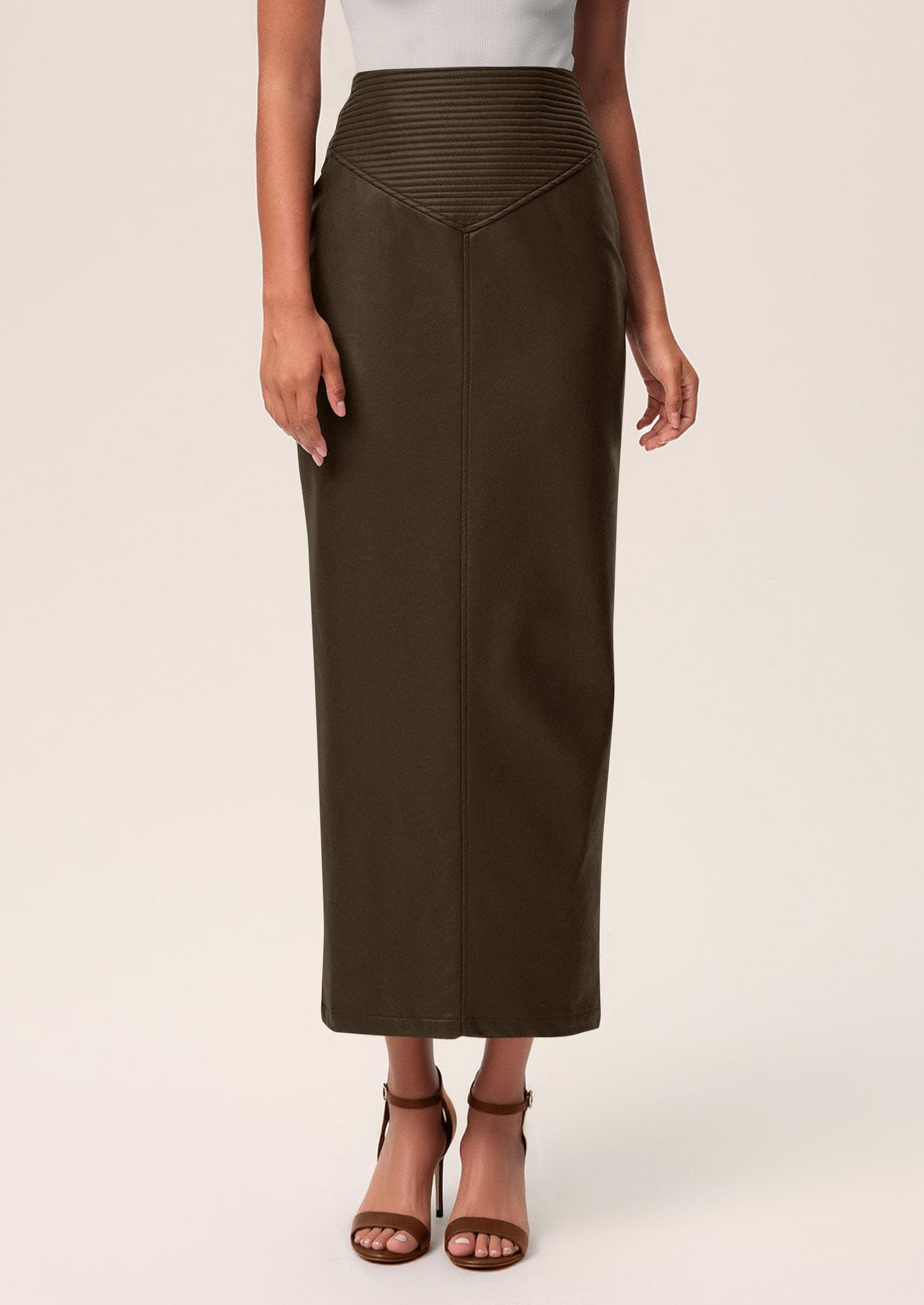 Women's Faux Leather High Waisted Maxi Skirts,Coffee,XS