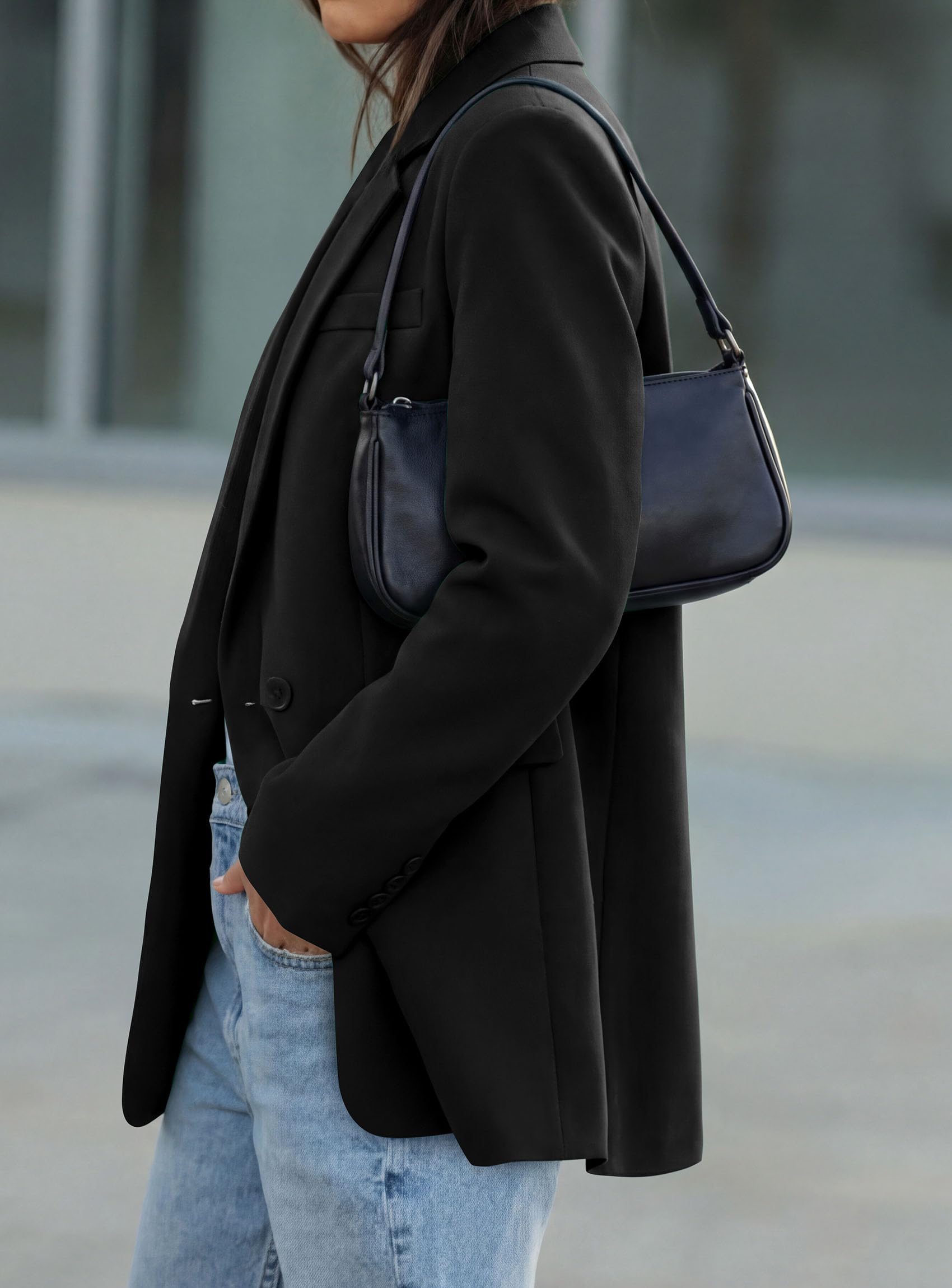 Women's Fall Business Casual Oversized Blazers(Black,S)