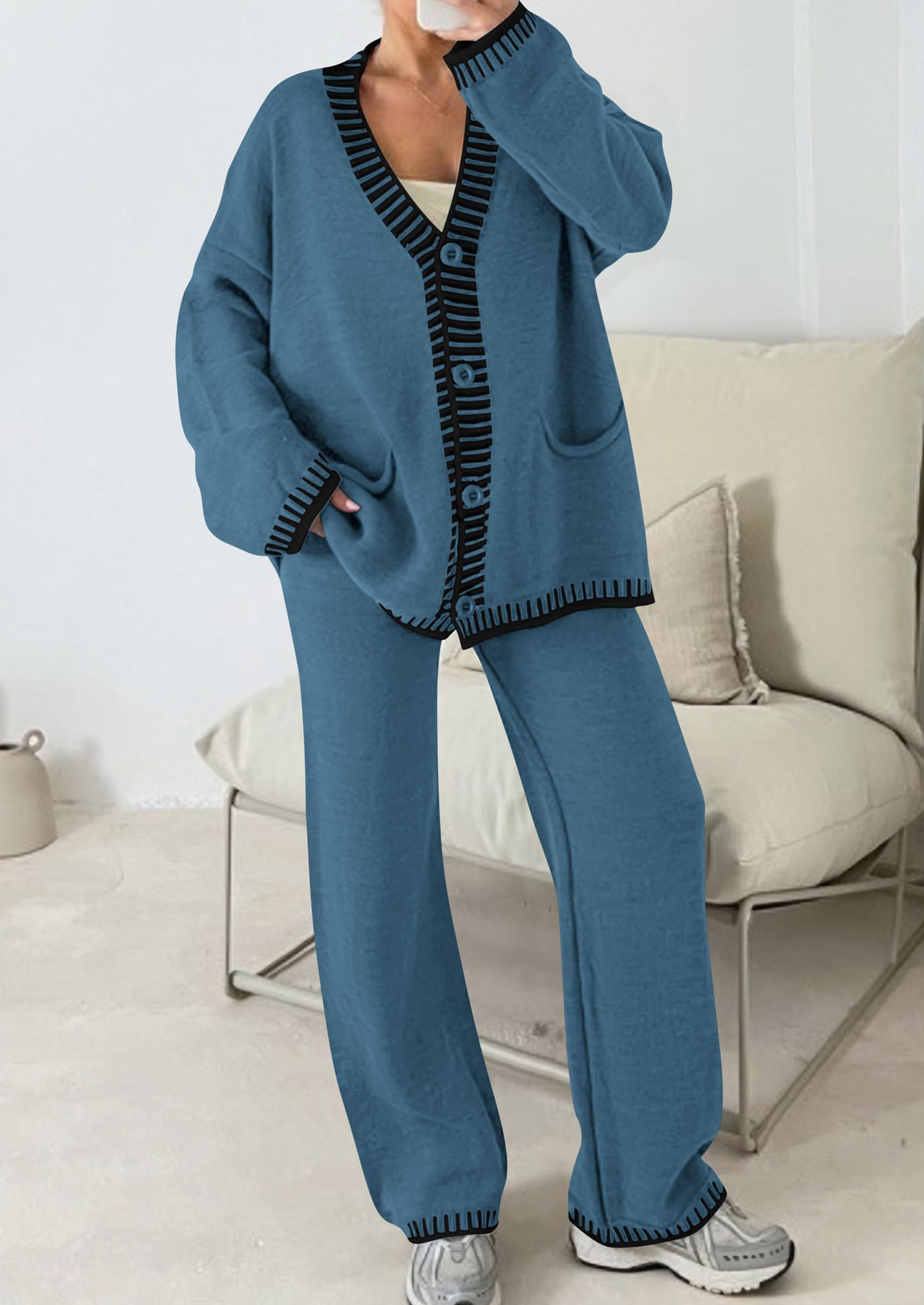 Women's Fall 2 Piece Matching Cozy Knit Sweater Lounge Sets
