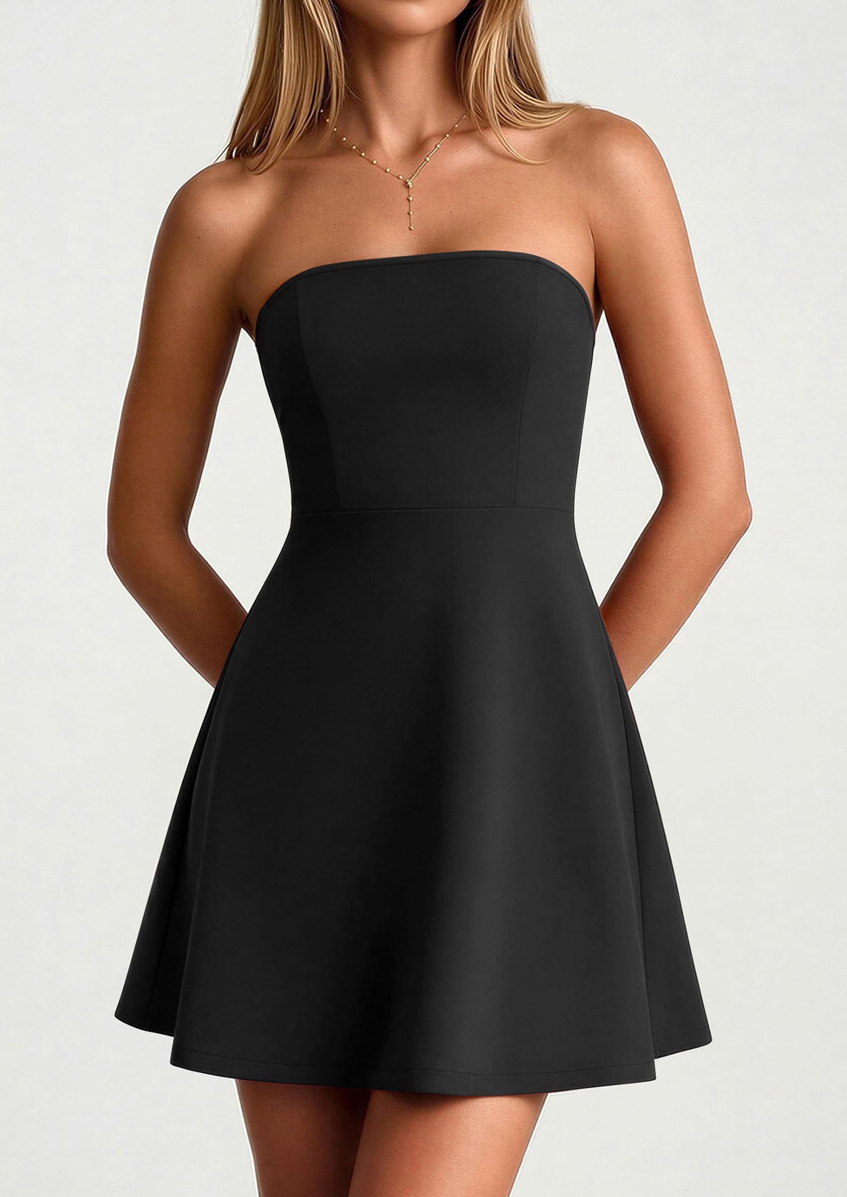 Women's Strapless A Line Mini Summer Dresses Black,XS