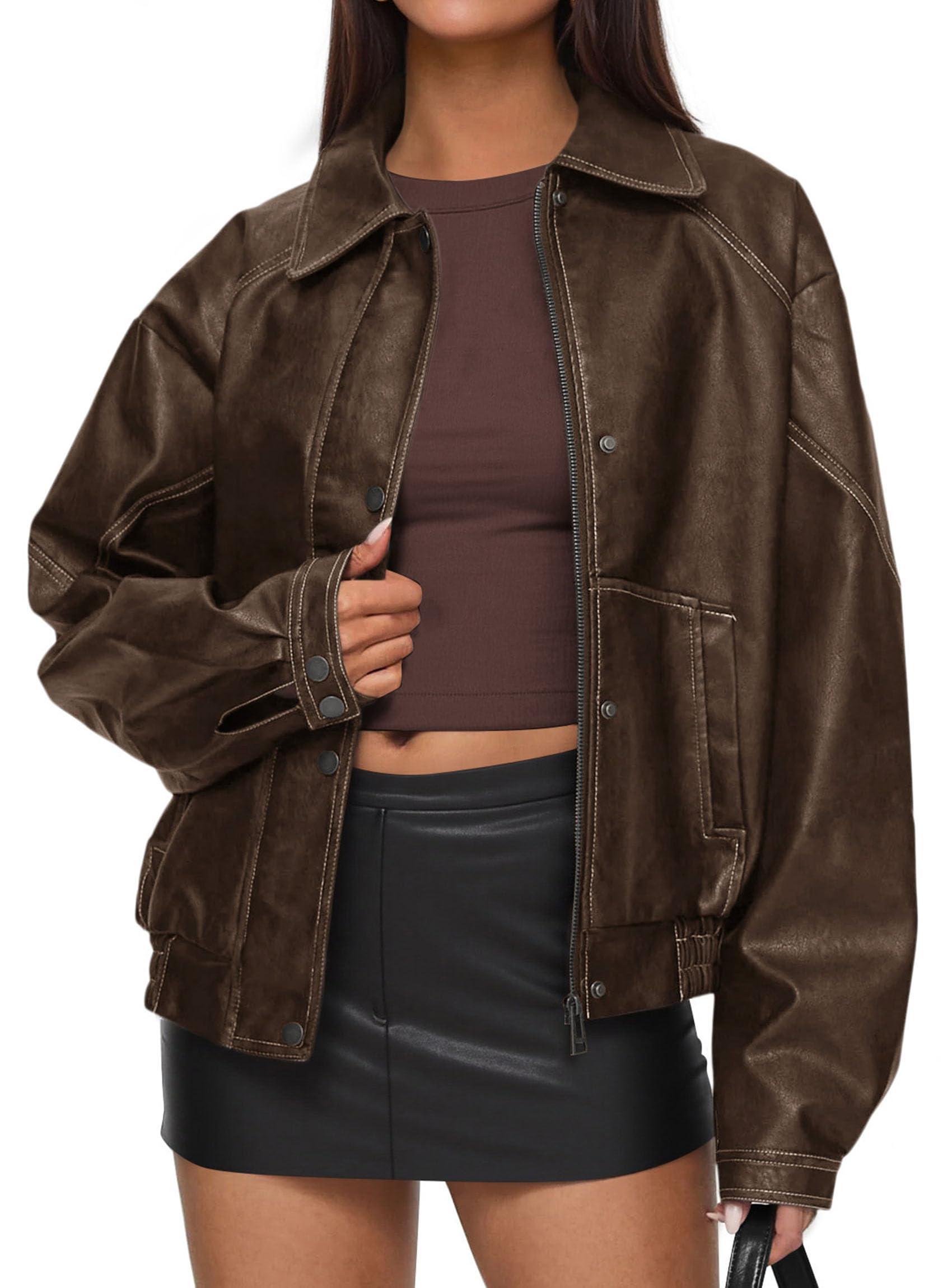 Womens Oversized Faux Leather Jacket Fall Winter Outfits