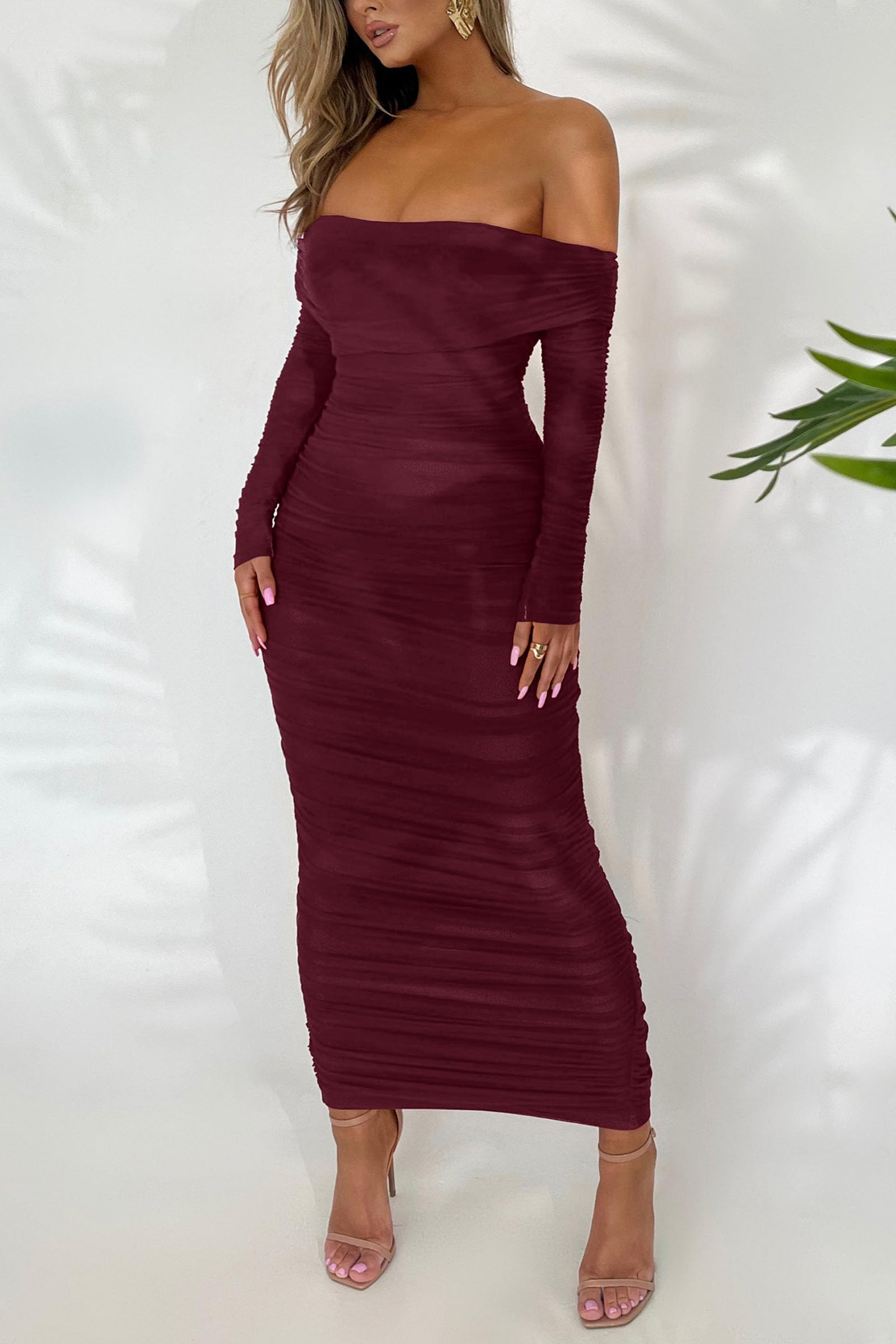 Women's Off Shoulder Bodycon Maxi Dress Wedding Guest Dresses