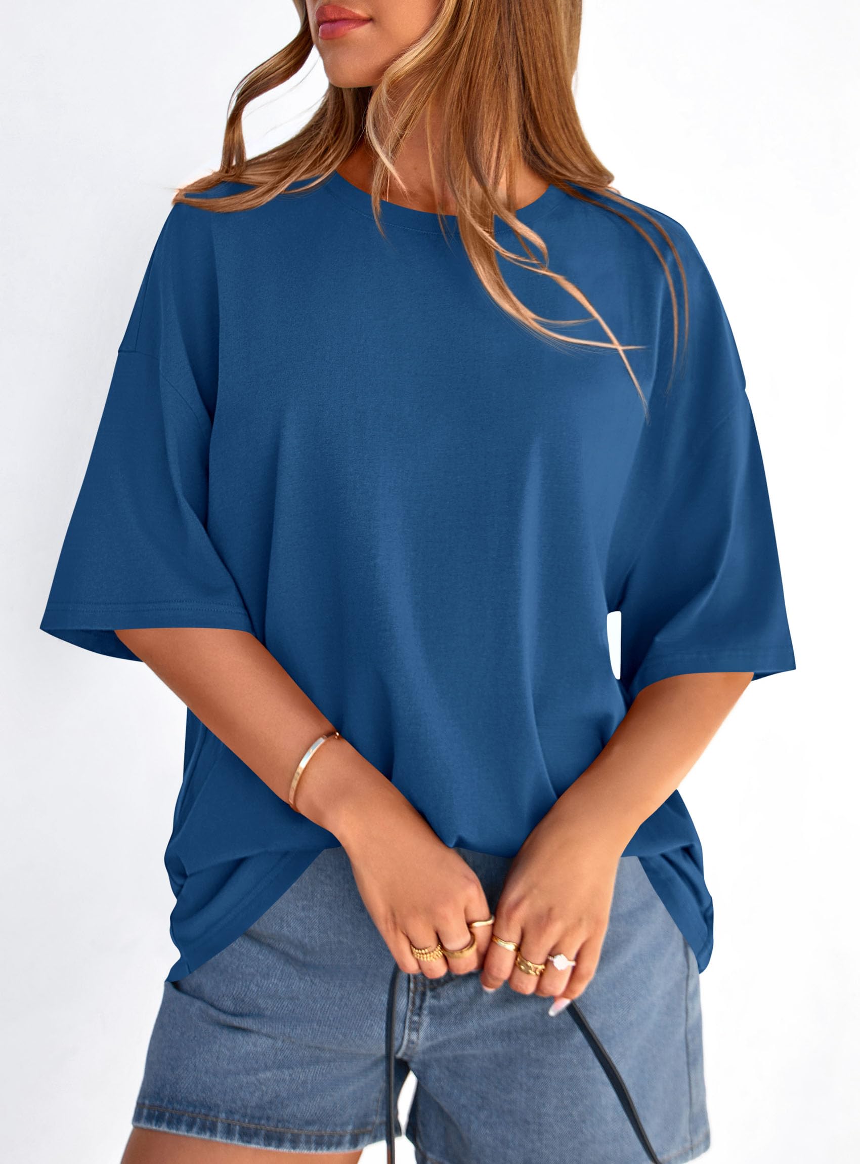 Women's Oversized Tshirts Going Out Tops (Blue,S)
