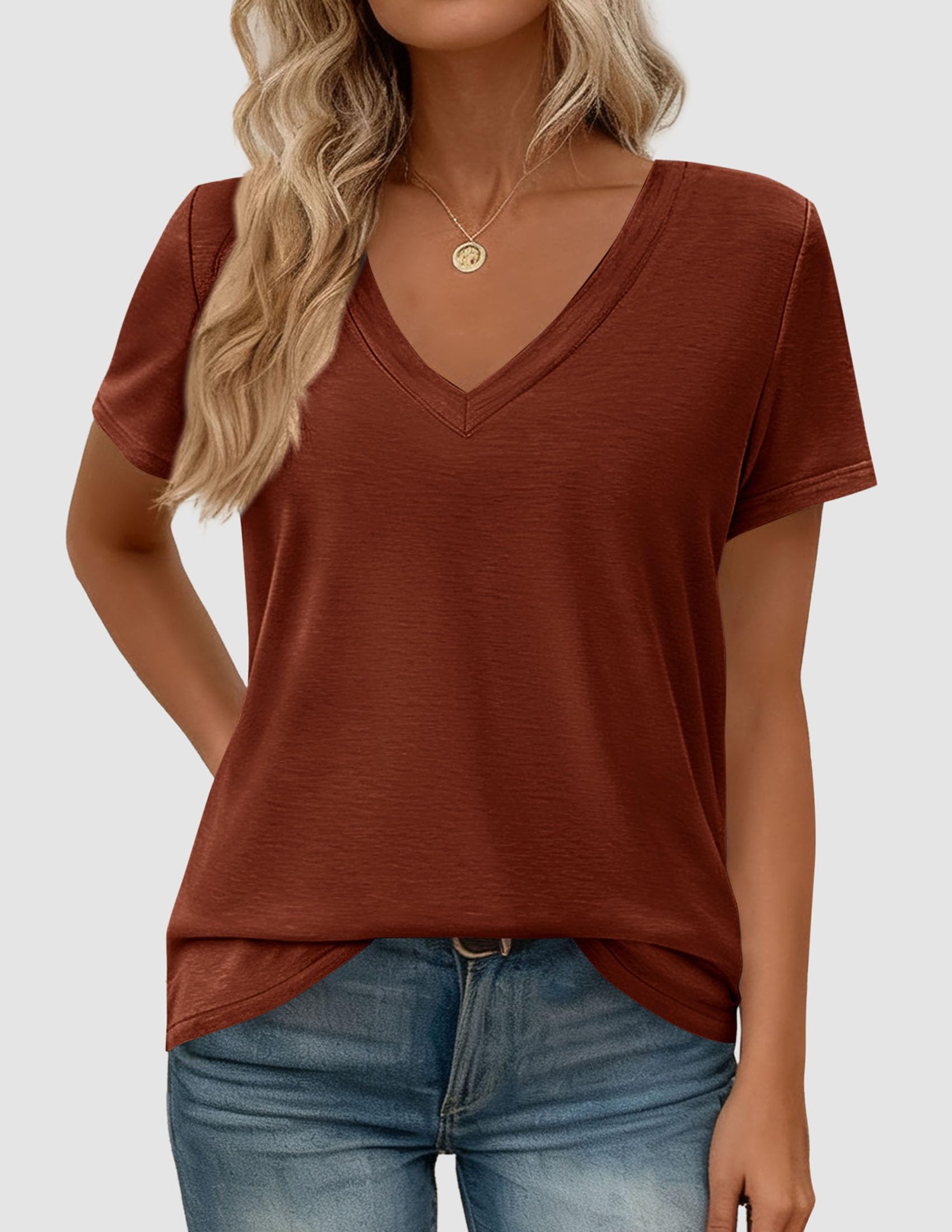 Womens Tops Short Sleeve Oversized Tshirts, Rust Red,S