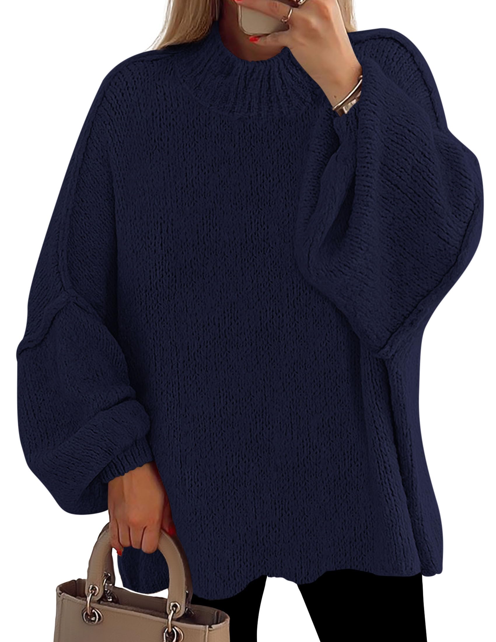 Women's Oversized Sweaters Fall Clothes (Navy Blue,S)
