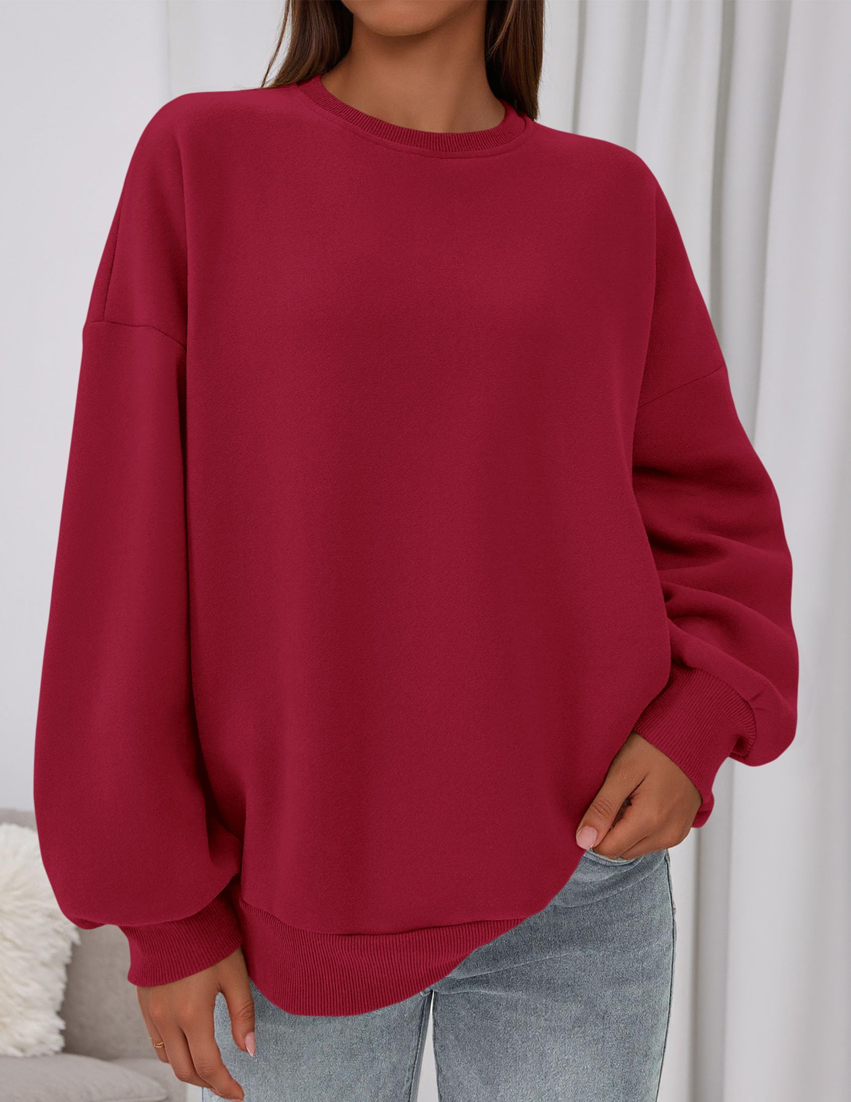 Womens Oversized Crewneck Sweatshirt 2026 Fall Outfits Red