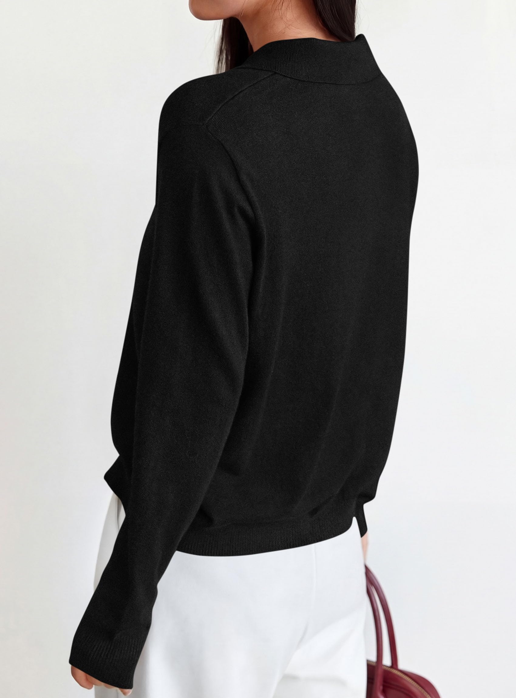 Womens Long Sleeve Collared Polo Sweater,Black,S