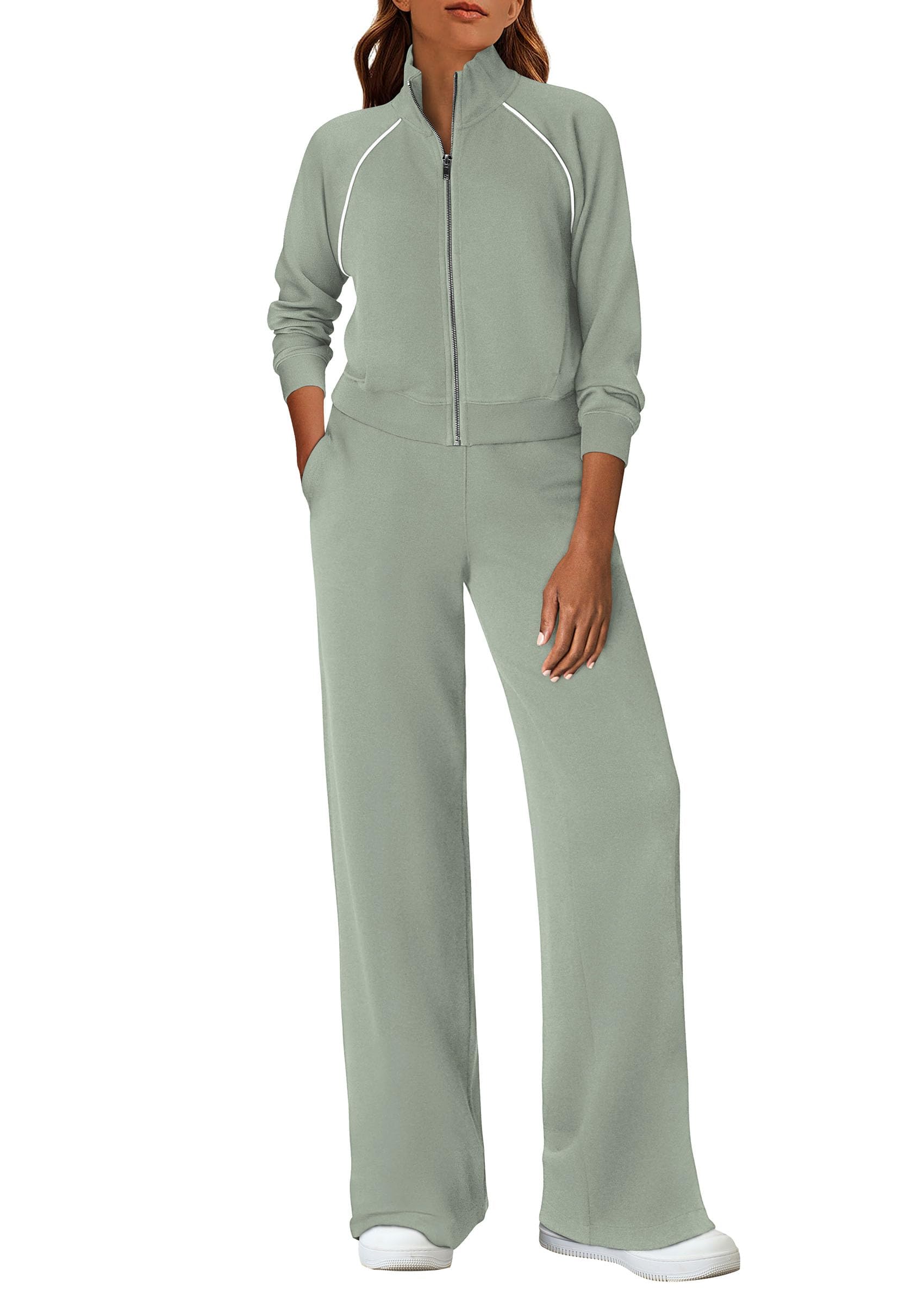 Women's 2 Piece Outfits Sweatsuits Lounge Sets,Sage Green,S
