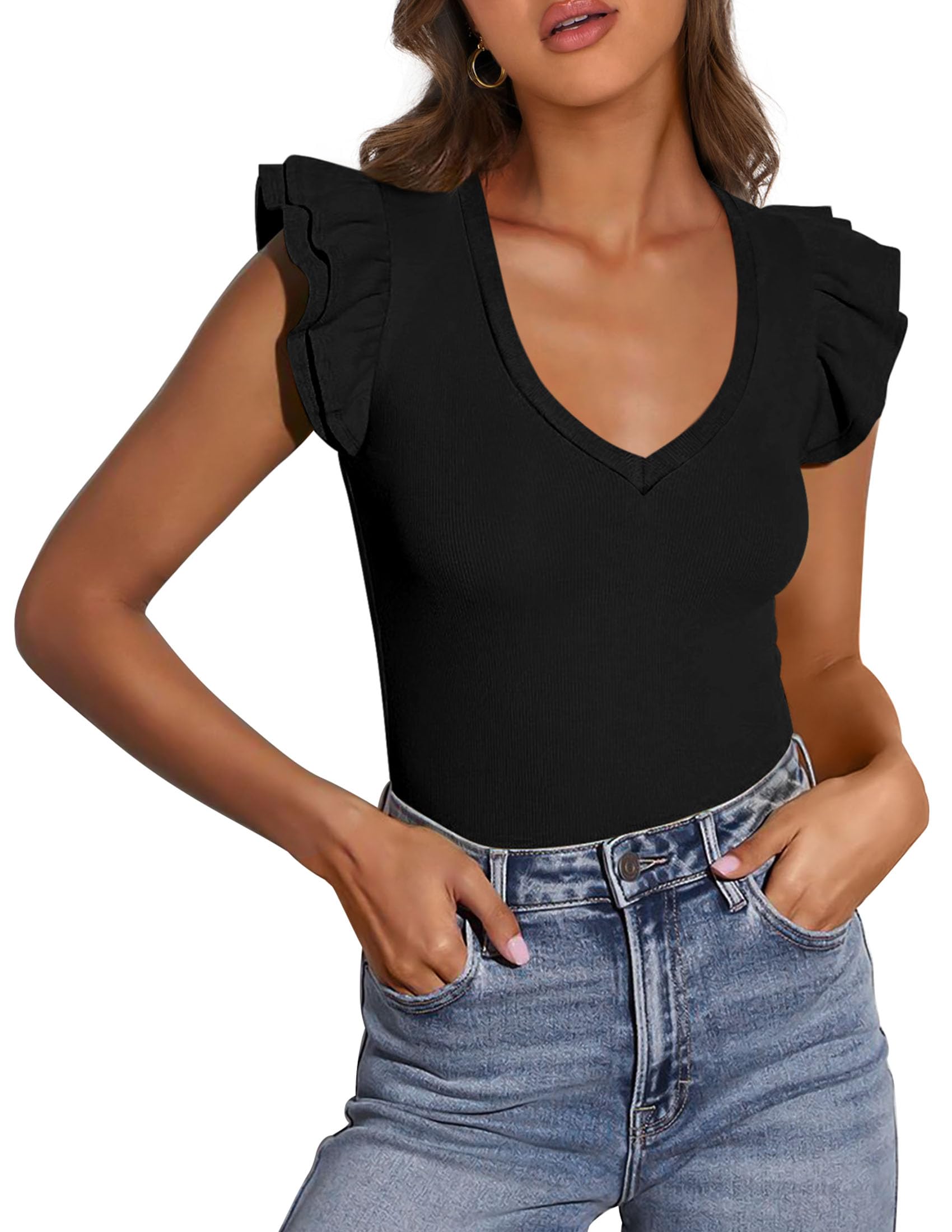 Womens Sleeveless Slim Fit T Shirts,Black,S