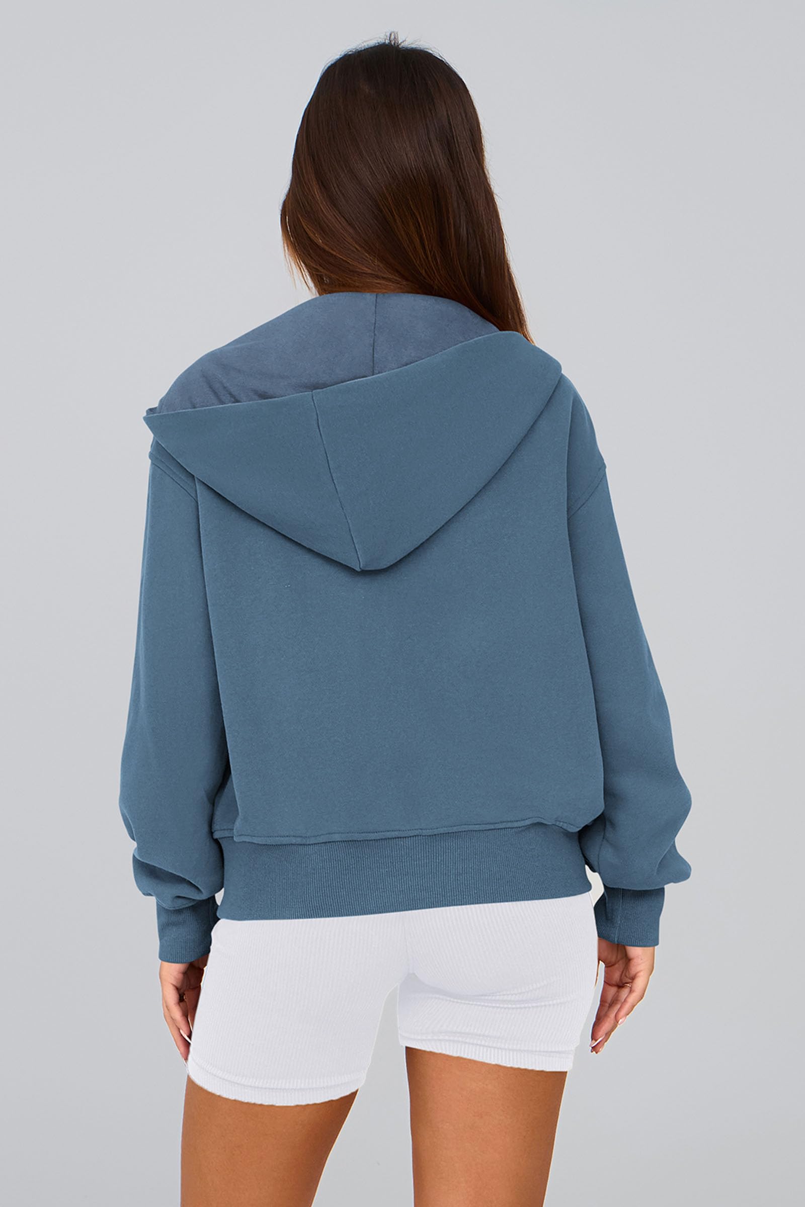 Hoodies for Women Fall Fashion Zip Up Fleece Plain Sweatshirt