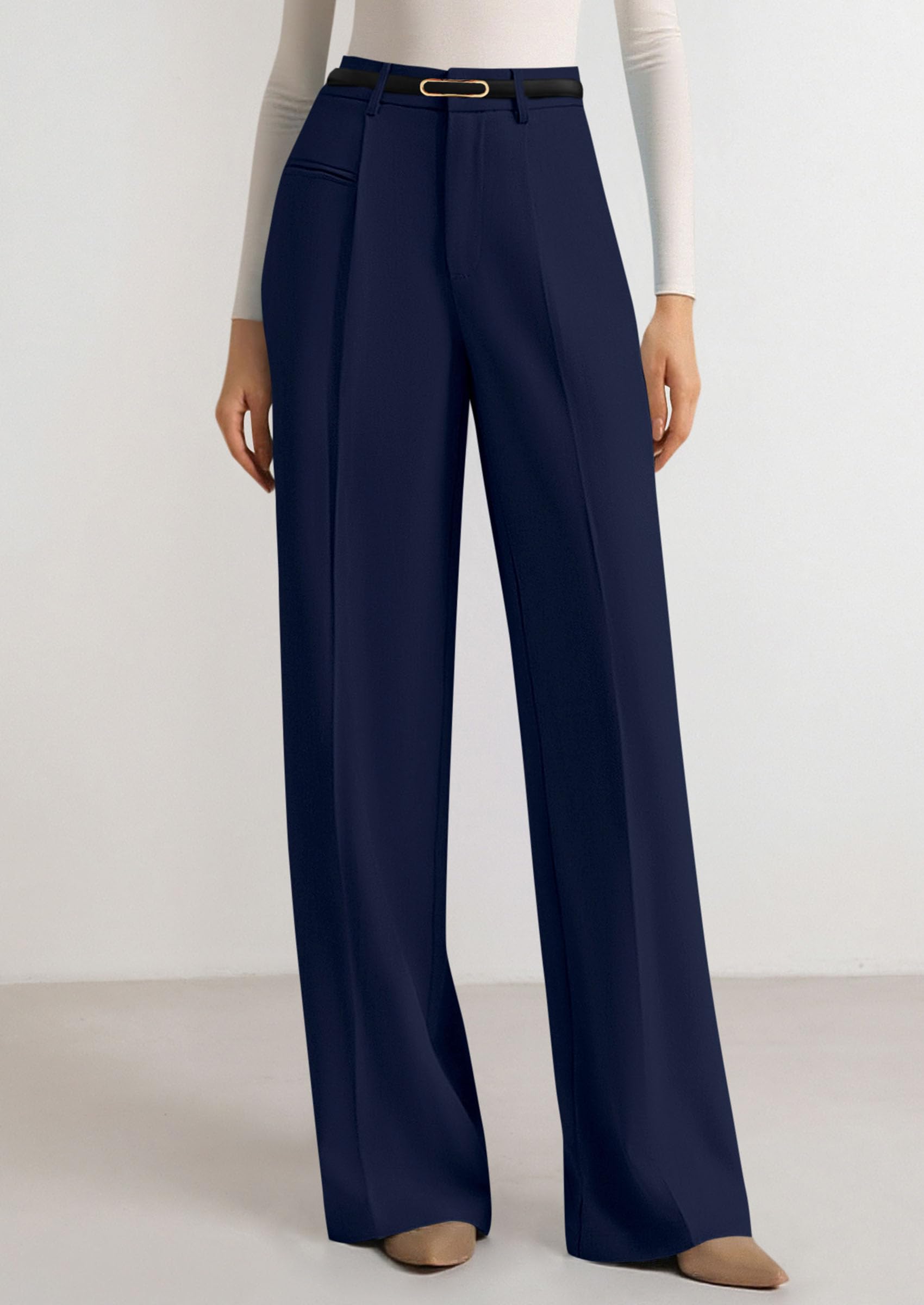 Women's Tailored Wide Leg Work Dress Pants,Navy,XS