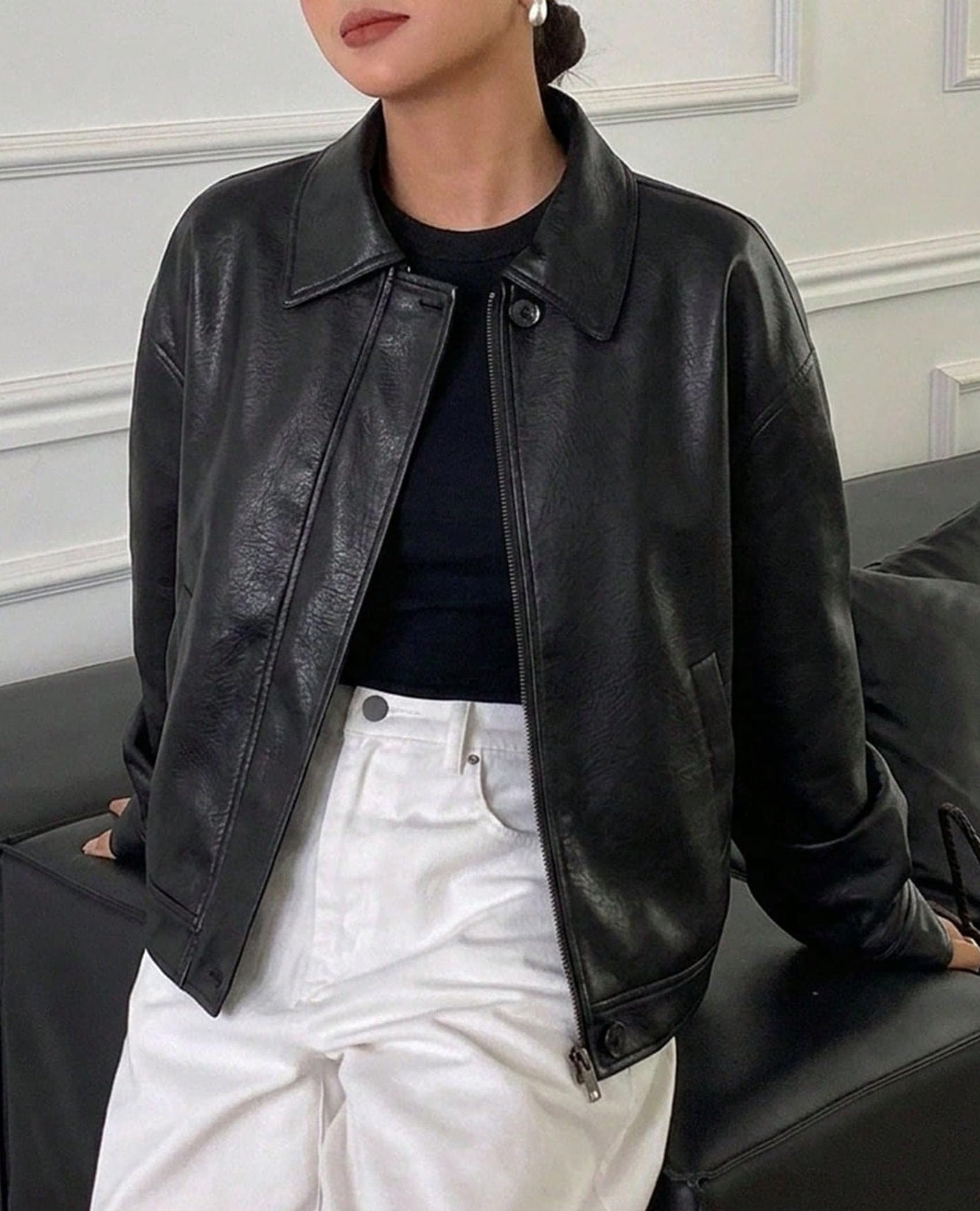 Women's Faux Leather Oversized Motorcycle Jackets Fall Outfits
