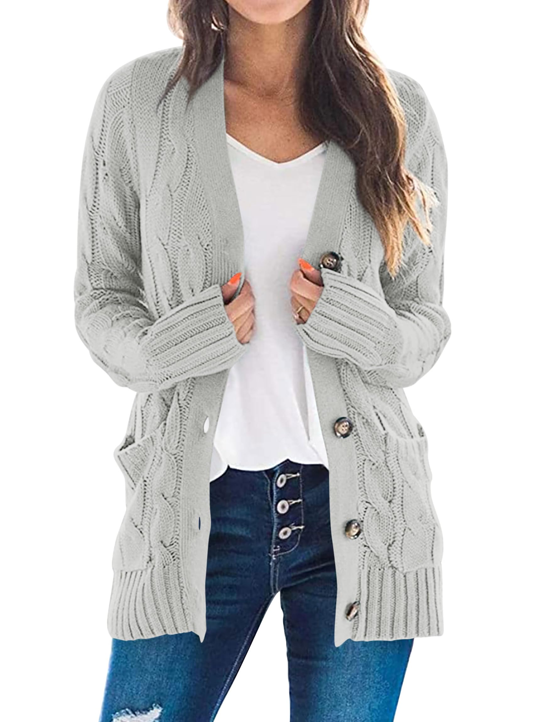 Women Chunky Cable Knit Cardigan Sweaters Fall Fashion Clothes
