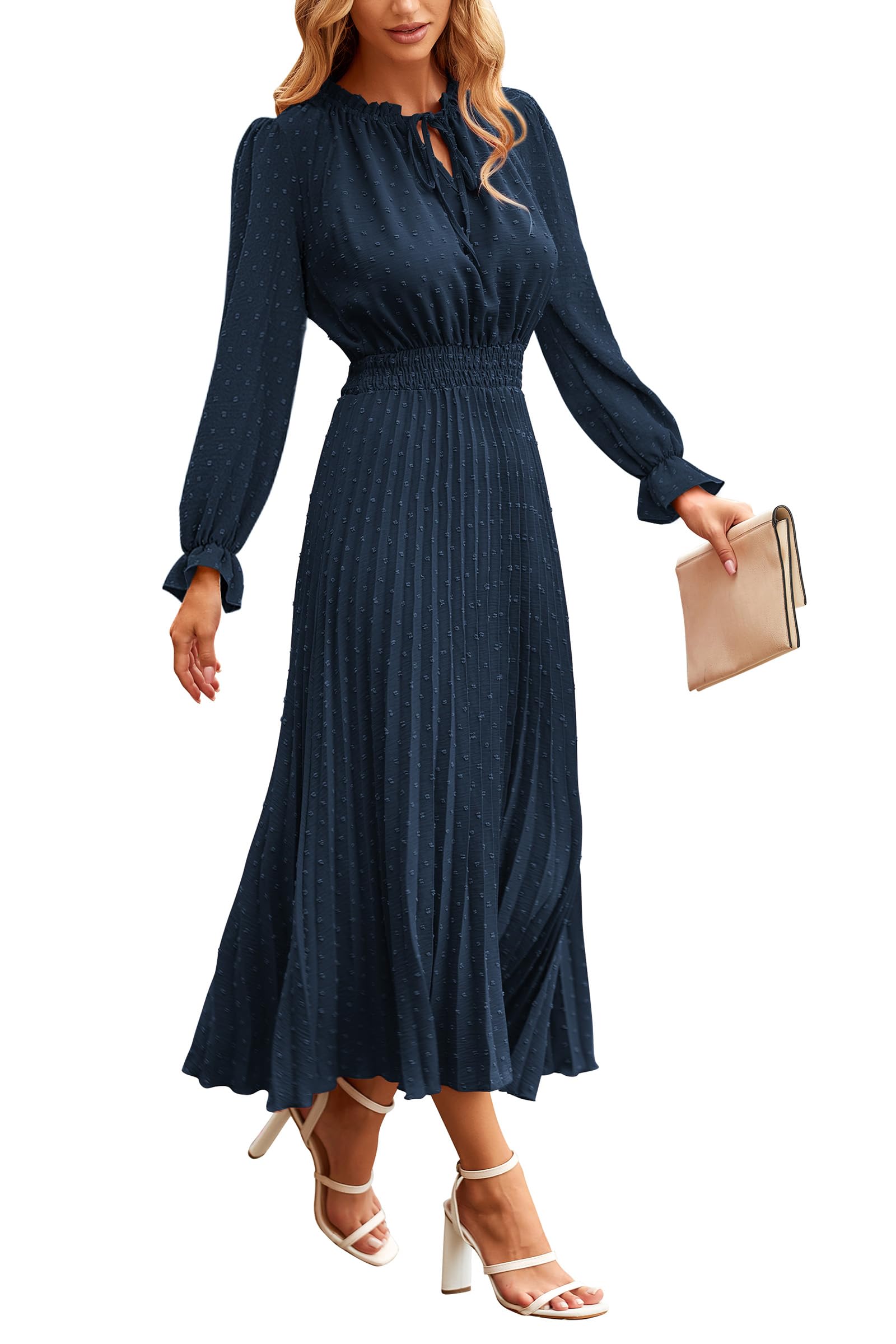 Women's Fall Midi Wedding Guest Dress(Navy,Small)