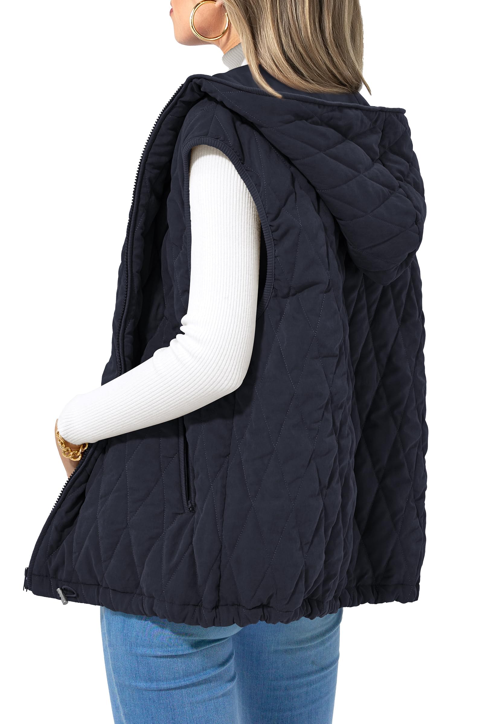 Women's Fall Fashion Vest Zip Up Jacket(Navy,Small)