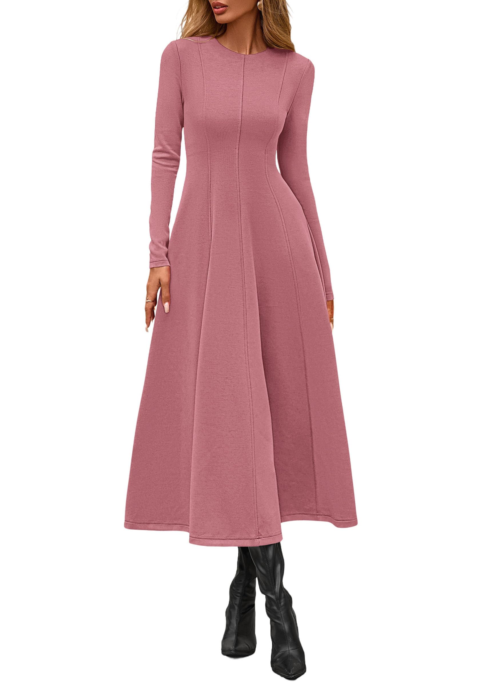 Women's Fall Long Sleeve A Line Midi Elegant Cocktail Dress