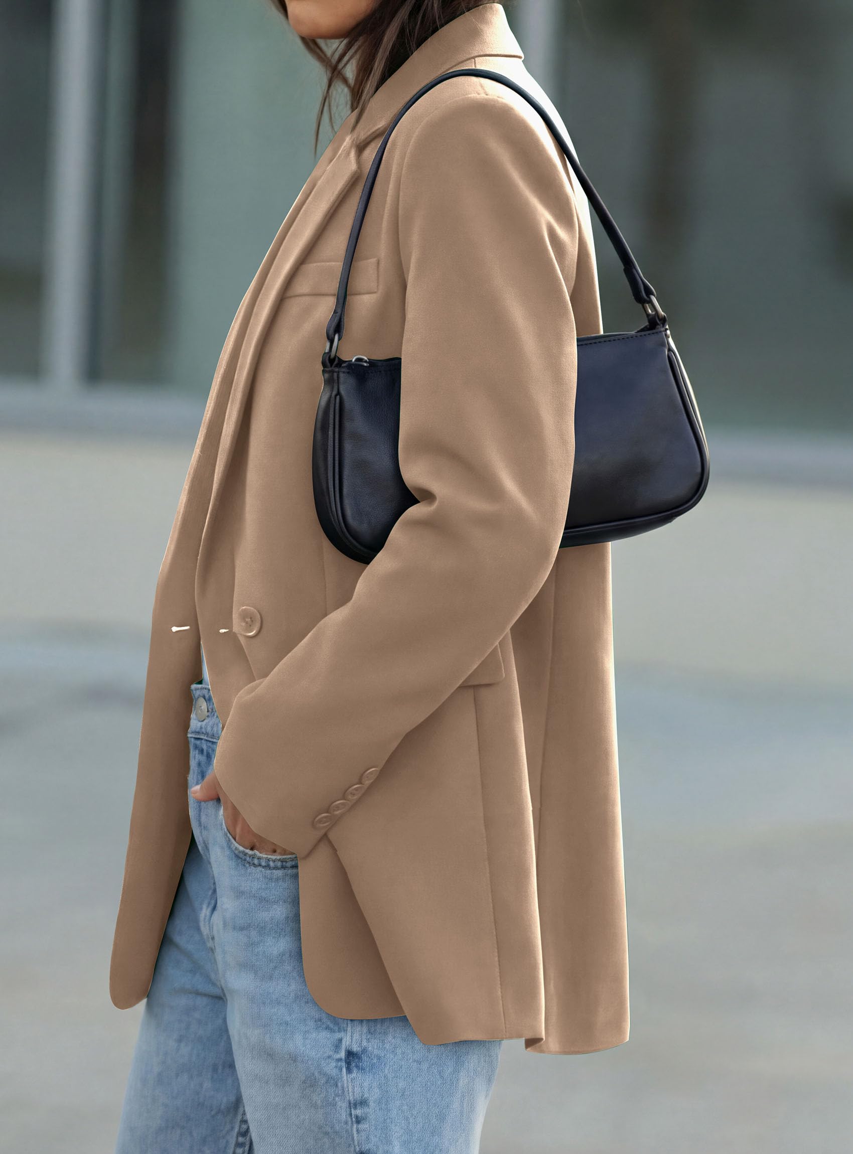 Women's Fall Business Casual Oversized Blazers(Khaki,M)