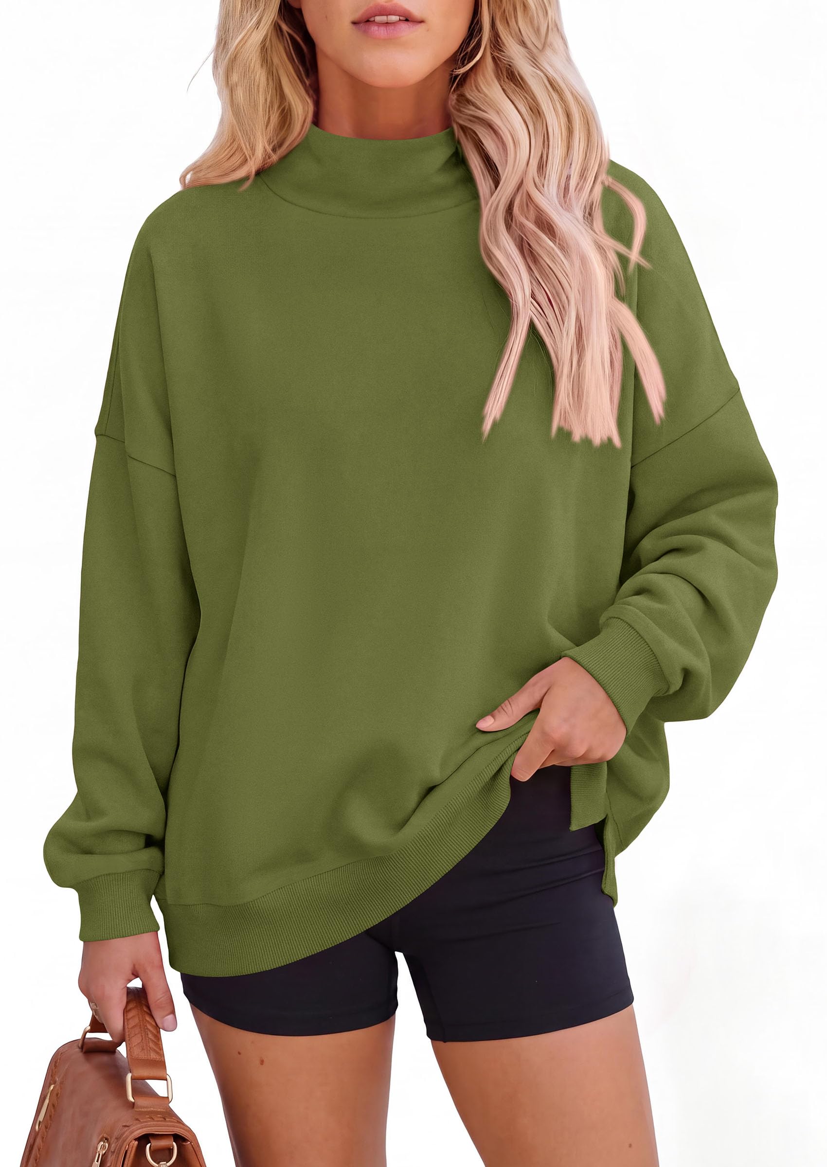 Womens Mock Neck Sweatshirt Oversized Pullover Fall Outfits