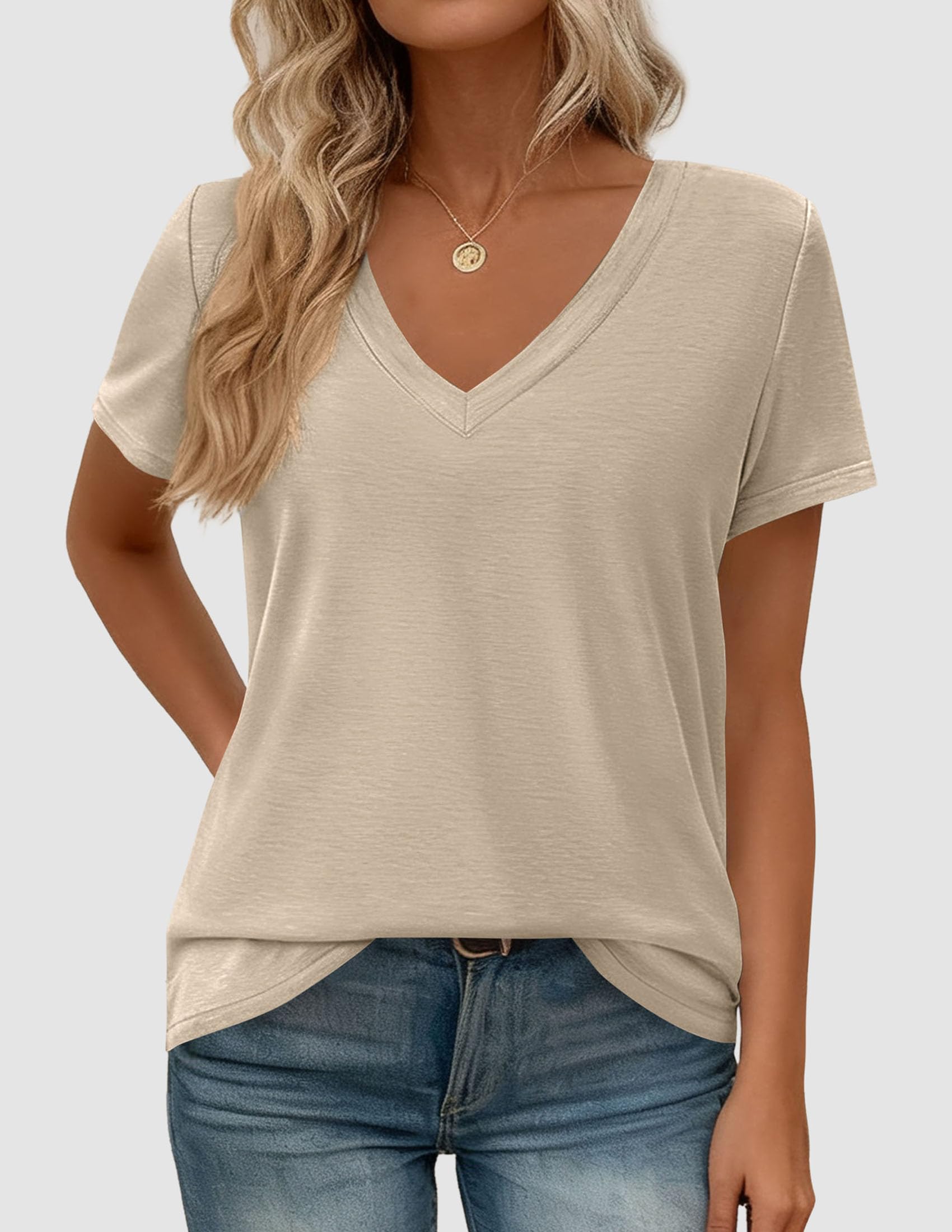 Womens Tops Short Sleeve Oversized Tshirts, Apricot,S