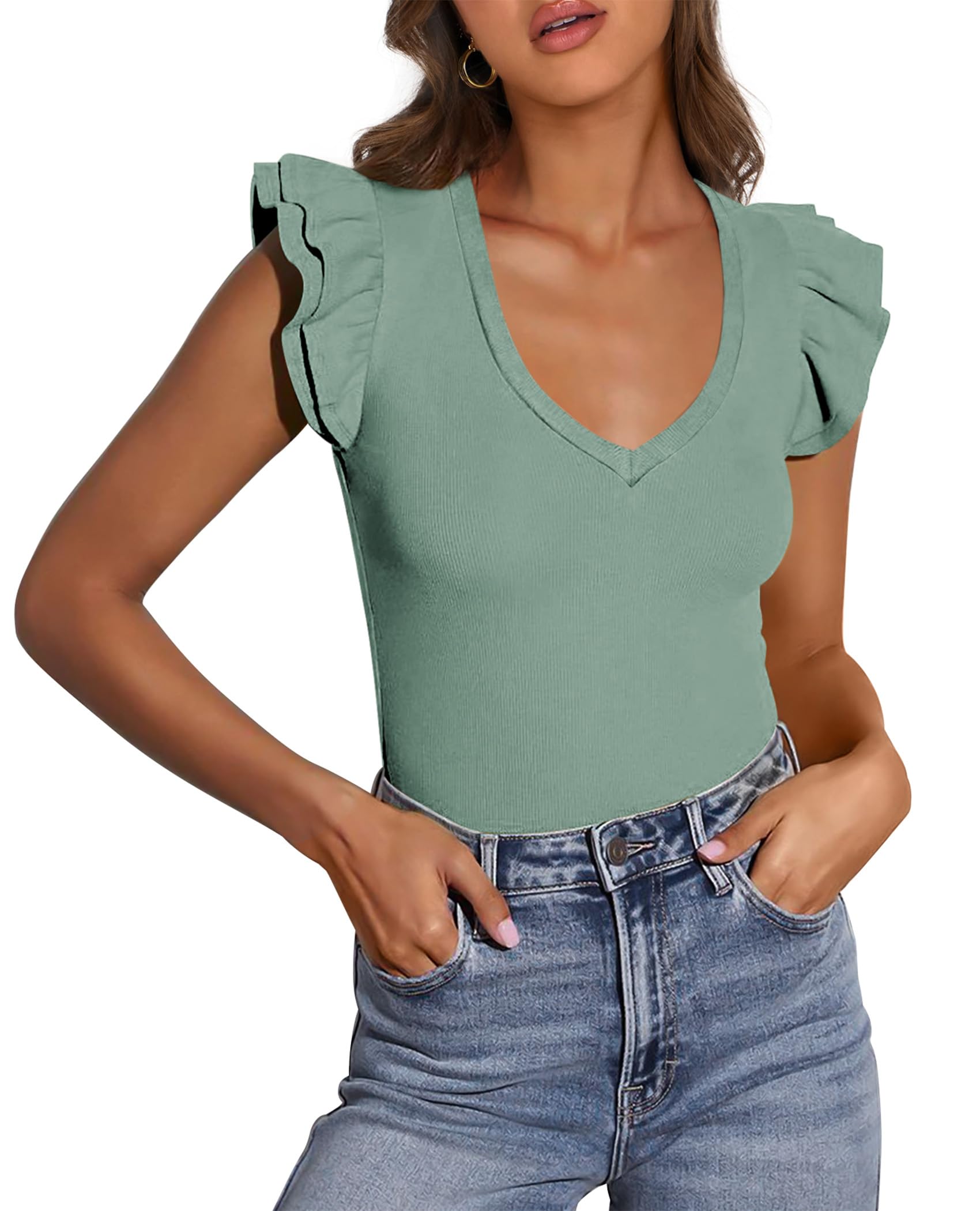 Womens Sleeveless Slim Fit T Shirts,Light Green,S