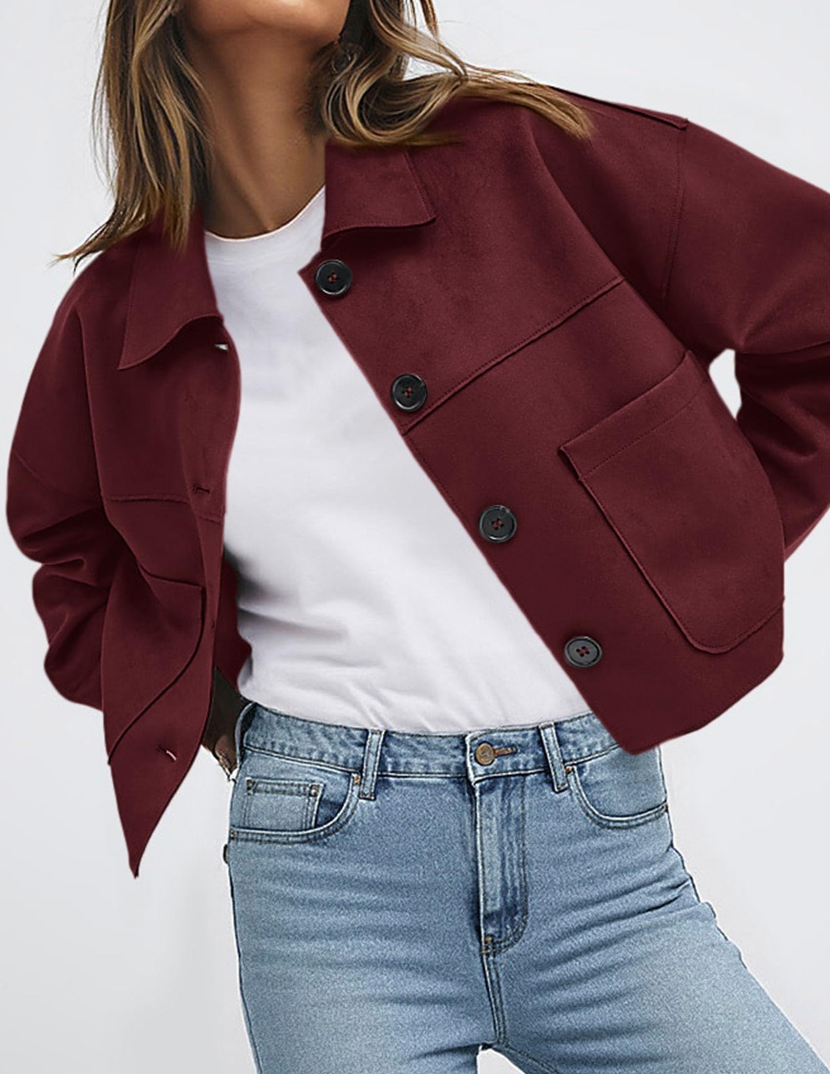 Women's Faux Suede Shacket Jackets Lightweight Cropped Coats