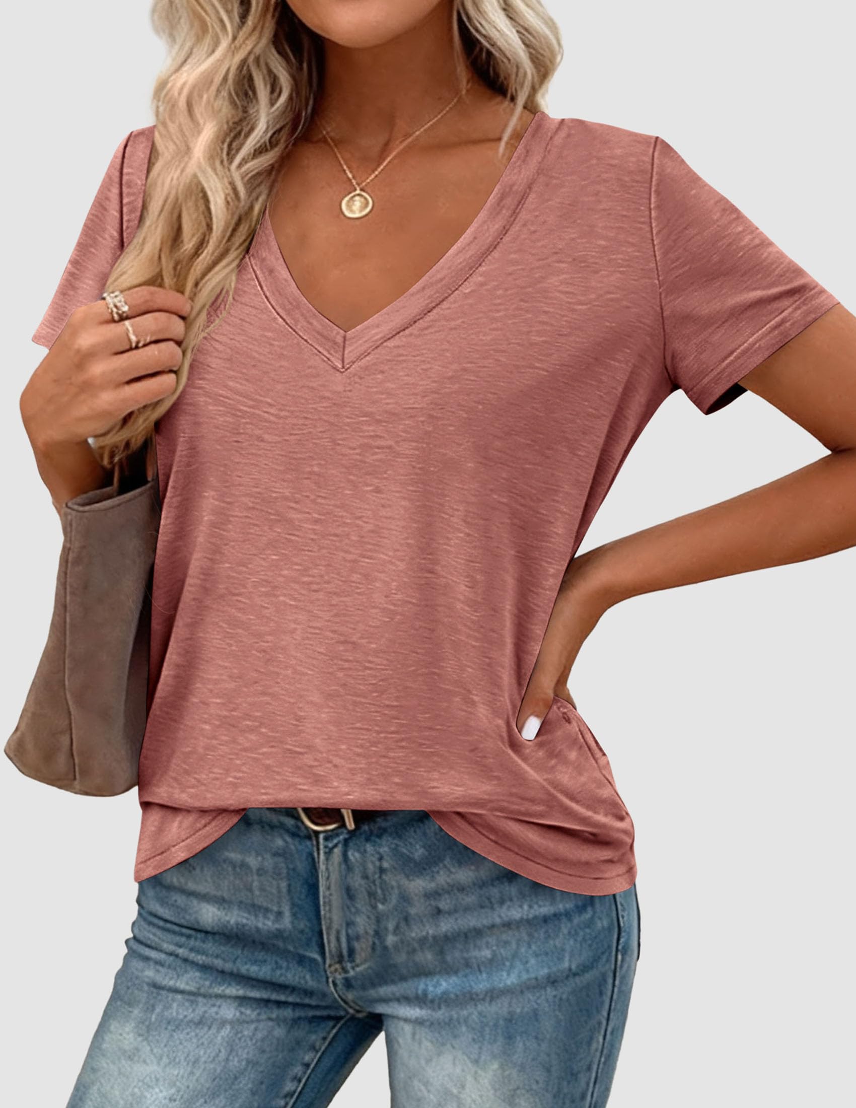 Womens Tops Short Sleeve Oversized Tshirts, Coral Pink,S