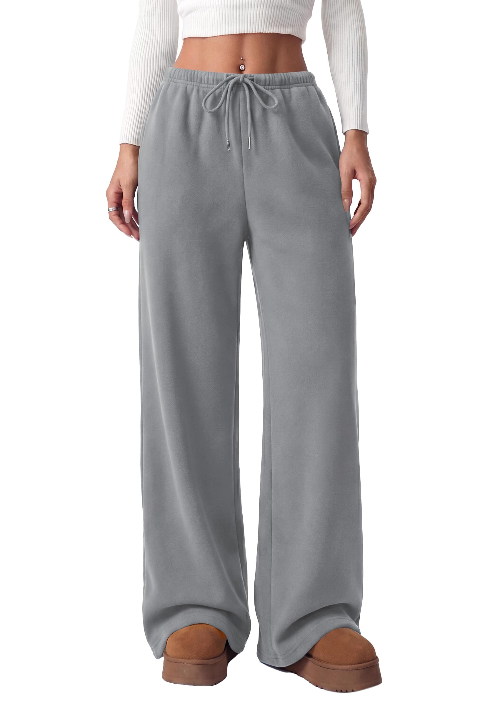 Womens Wide Leg Sweatpants Fleece Fall Sweat Pants,Grey