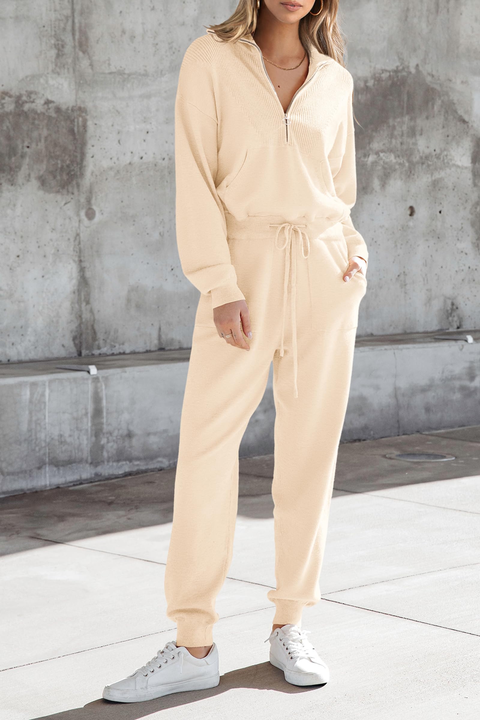 Women's 2 Piece Sweatsuits Set Fall Outfits(Beige,S)