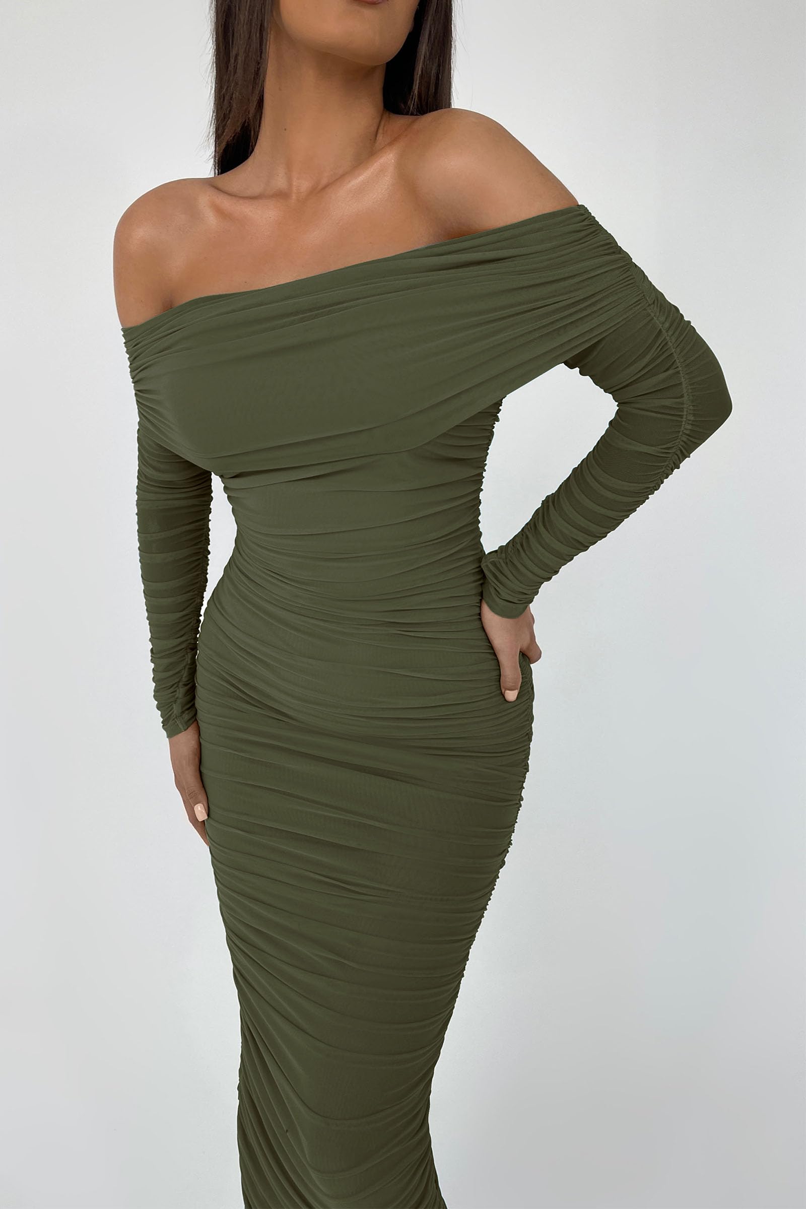 Women's Off Shoulder Bodycon Maxi Dress Wedding Guest Dresses