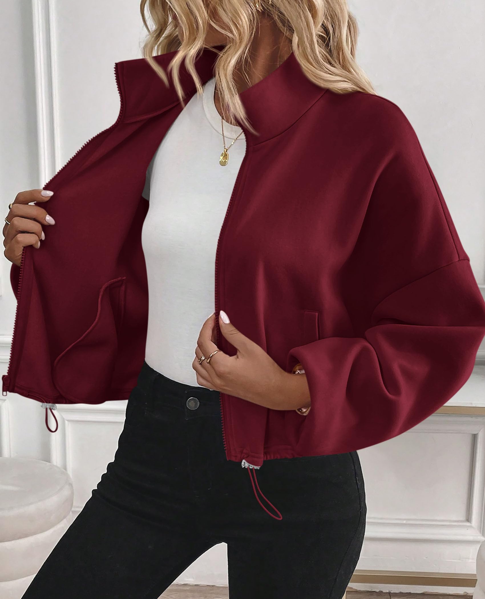 Women's Cropped Jacket Zip Up Fleece Sweatshirt Fall Outfits