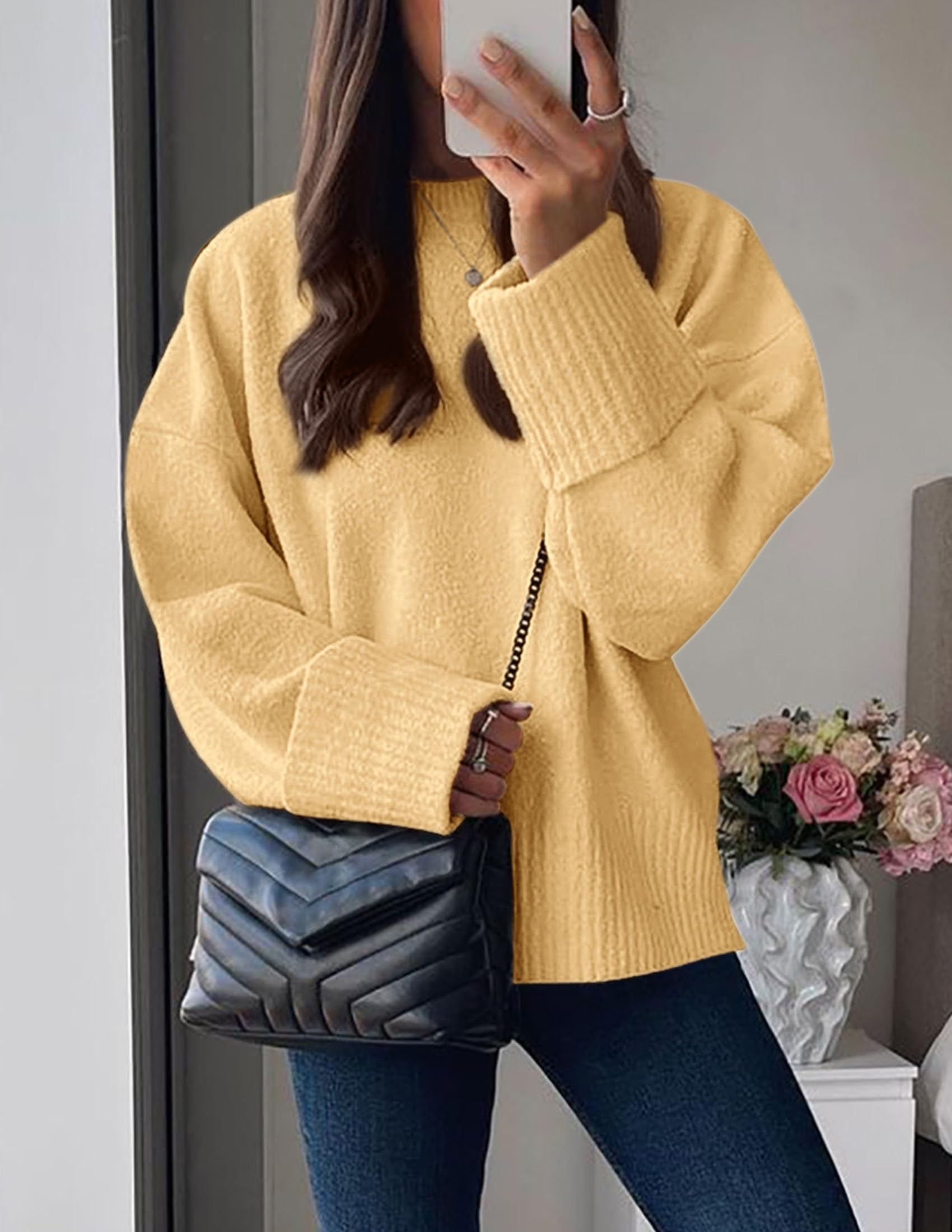 Women's Fall Fashion Cozy Oversized Sweaters(Yellow,XS)