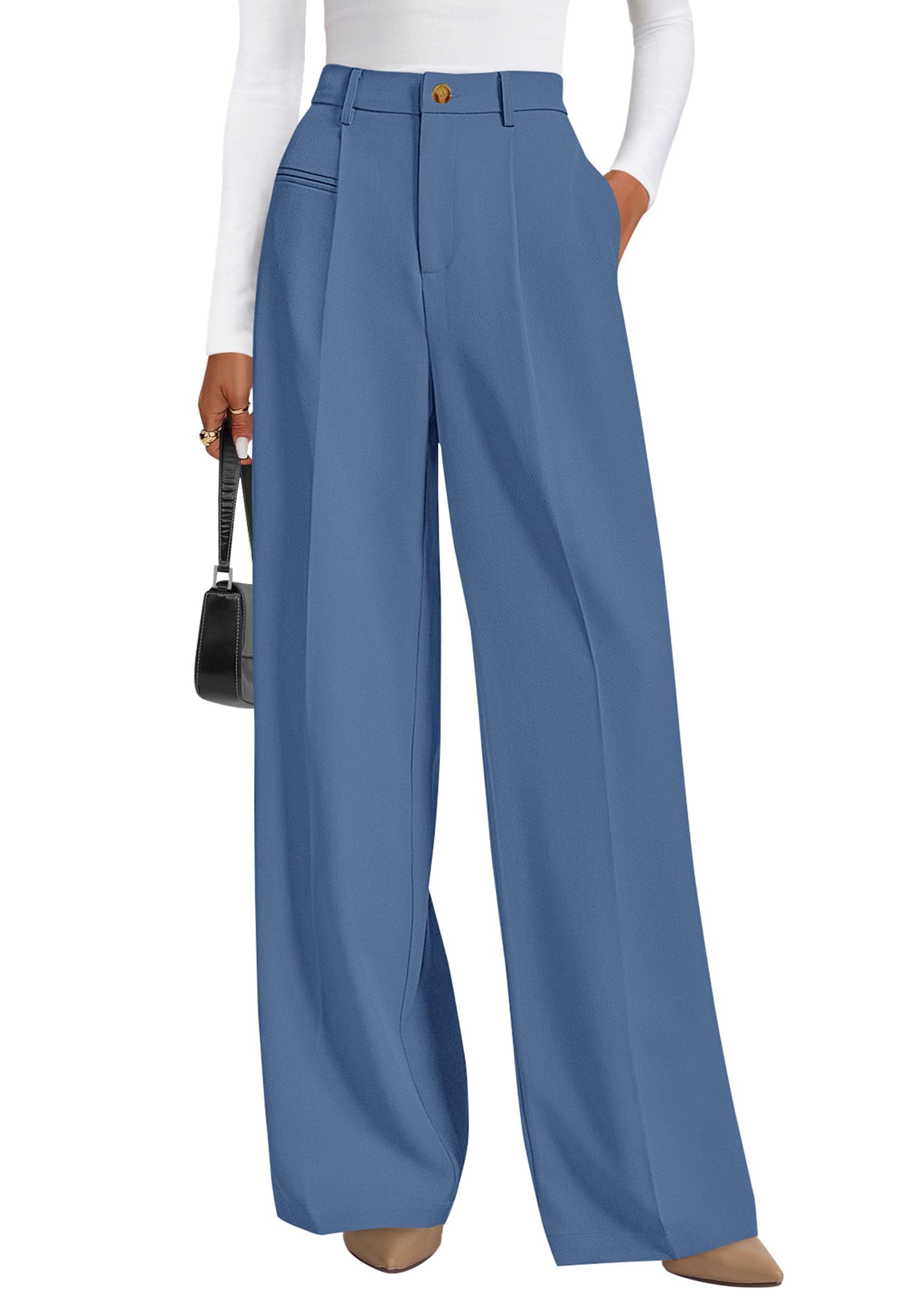 Women's Tailored Wide Leg Work Dress Pants,Grey Blue,S