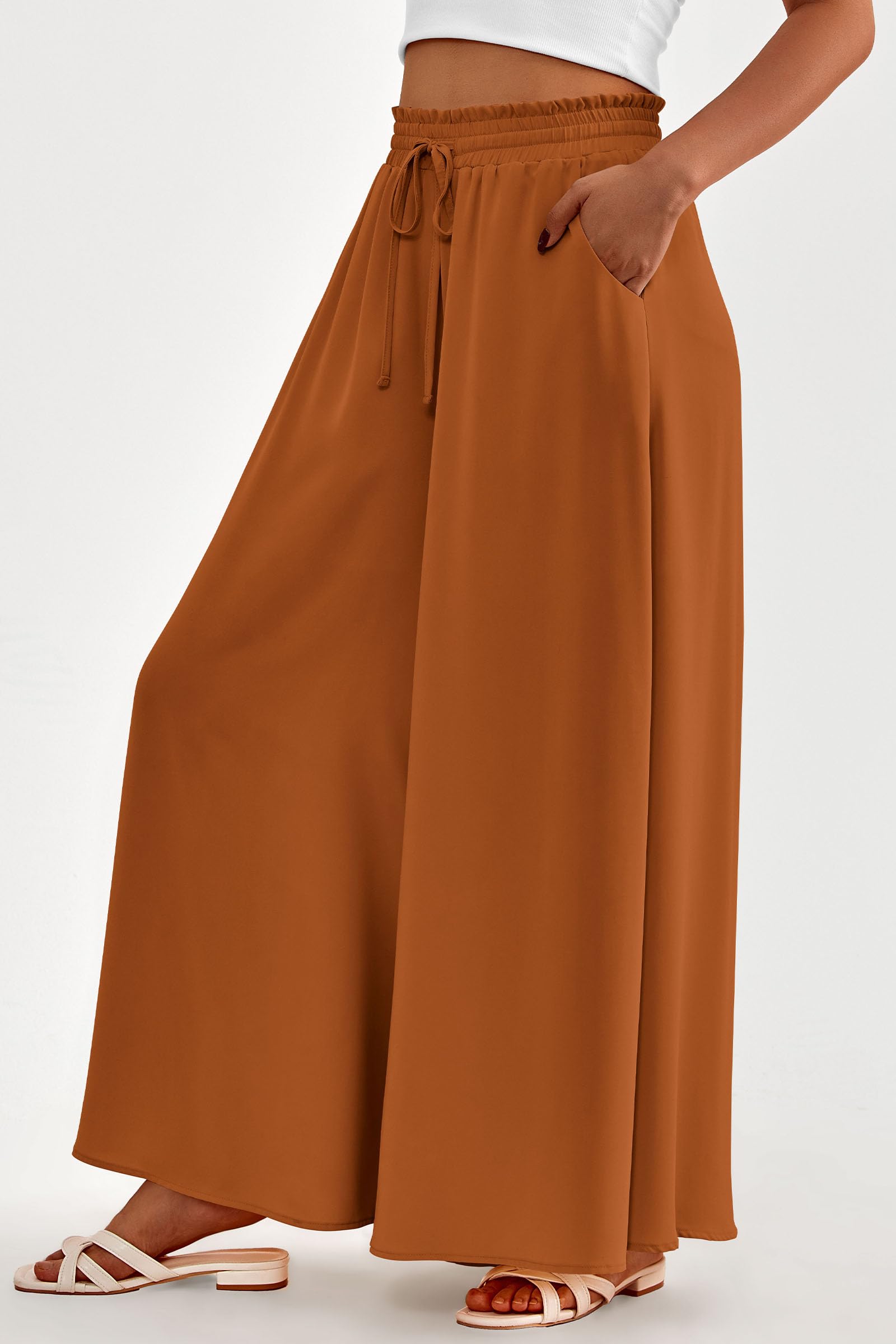 Summer Wide Leg Palazzo Pants for Women Casual,Brown,S
